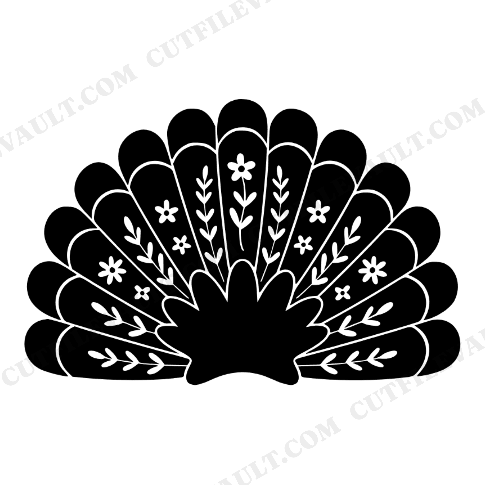 Turkey Tail Fan SVG PNG Thanksgiving Silhouette Cottagecore Floral Radial Cut File for Cricut, view 1