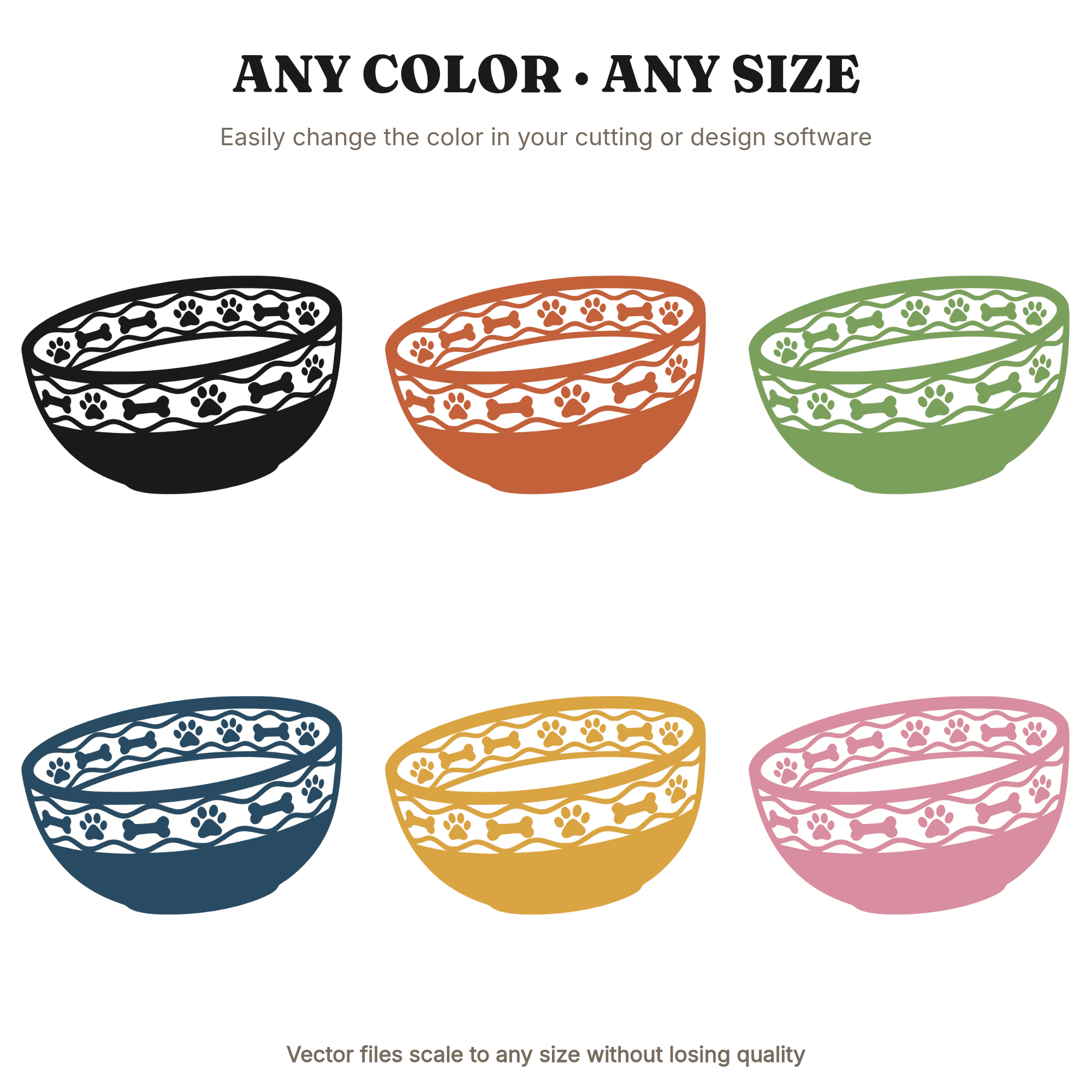 Retro Mixing Bowl SVG with Paw Print Border, Dog Kitchen SVG PNG, Vintage Pet Lover Cut File, view 2