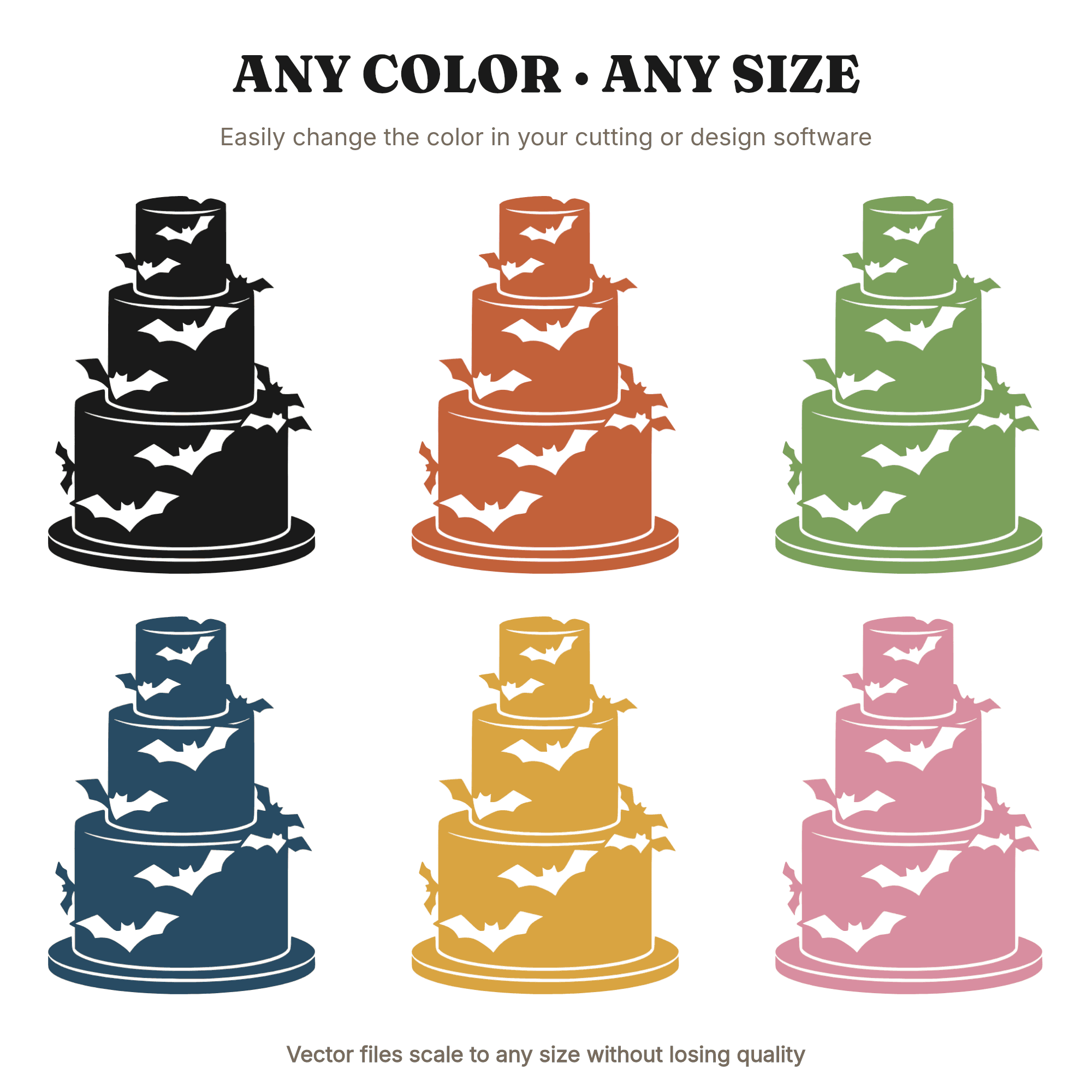 Halloween Wedding Cake SVG with Bats, Mid Century Modern Bridal Shower PNG Cut File, view 2