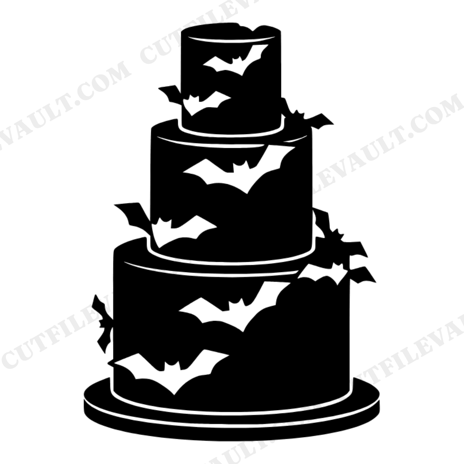 Halloween Wedding Cake SVG with Bats, Mid Century Modern Bridal Shower PNG Cut File, view 1