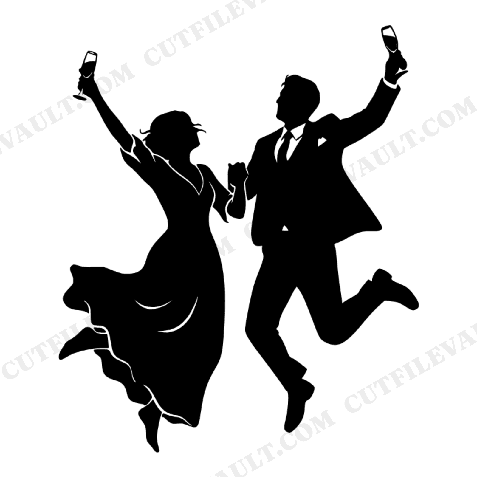 Leaping Bride and Groom Halloween Wedding Cake Topper SVG PNG Boho Champagne Celebration Cut File, view 1