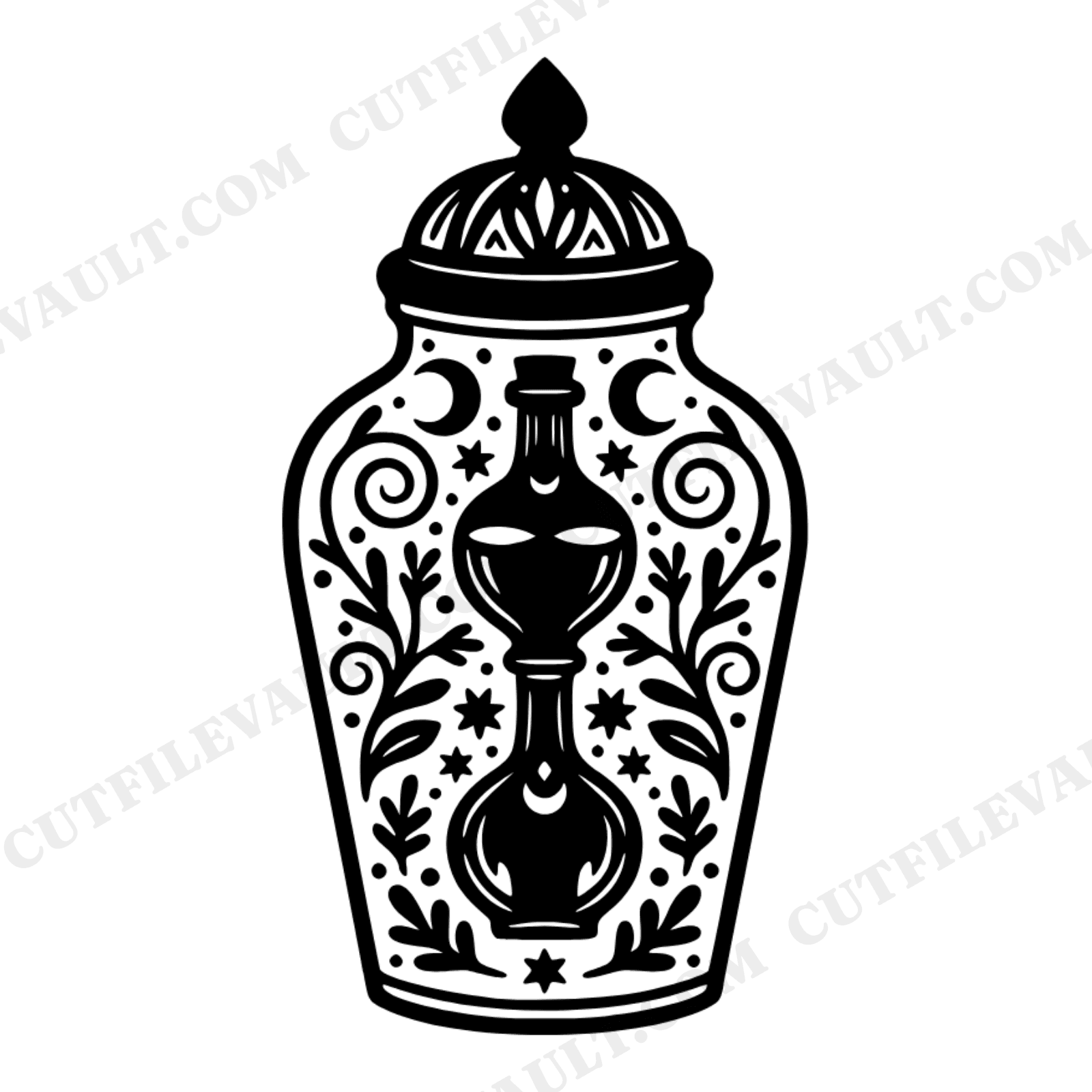 Vintage Apothecary Jar SVG PNG, Scandinavian Folk Art Potion Bottles Cut File for Halloween Crafts, view 1