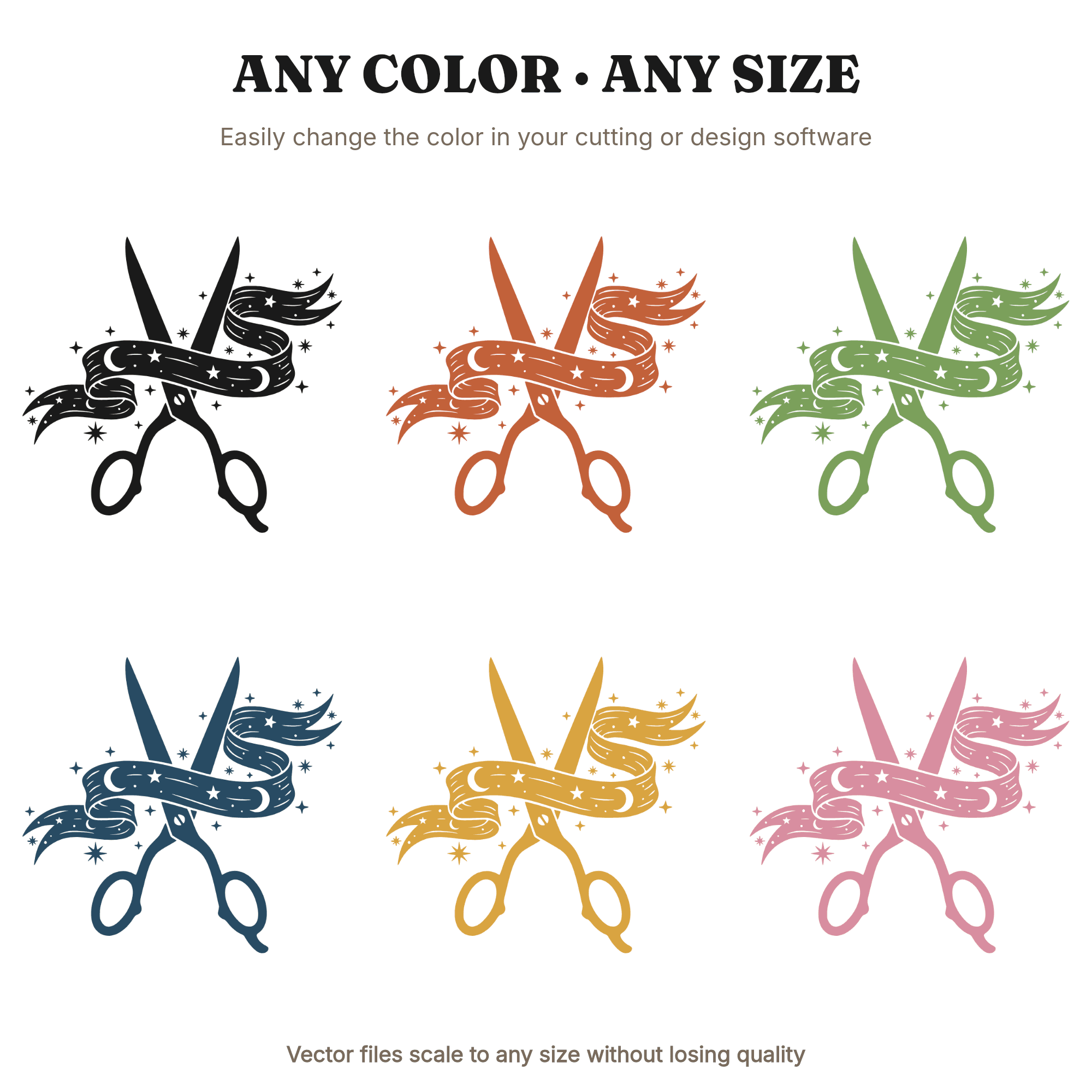 Celestial Scissors Cutting Ribbon SVG PNG, New Year Mystical Wall Decor Cut File, Stars Moon, view 2