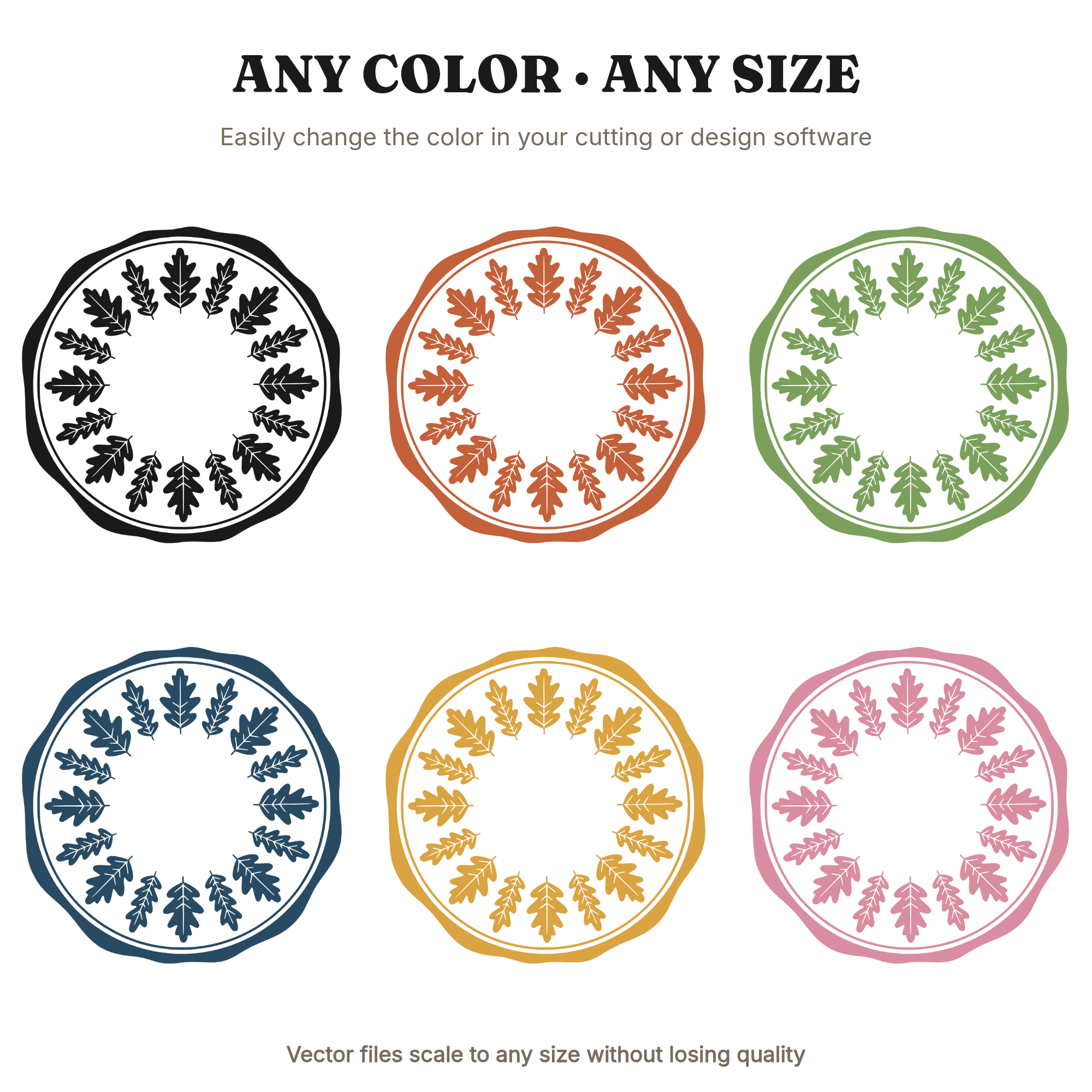 Autumn Leaf Wax Seal Emblem SVG PNG, Mid Century Wreath Circle Monogram Farmhouse Thanksgiving Decor, view 2