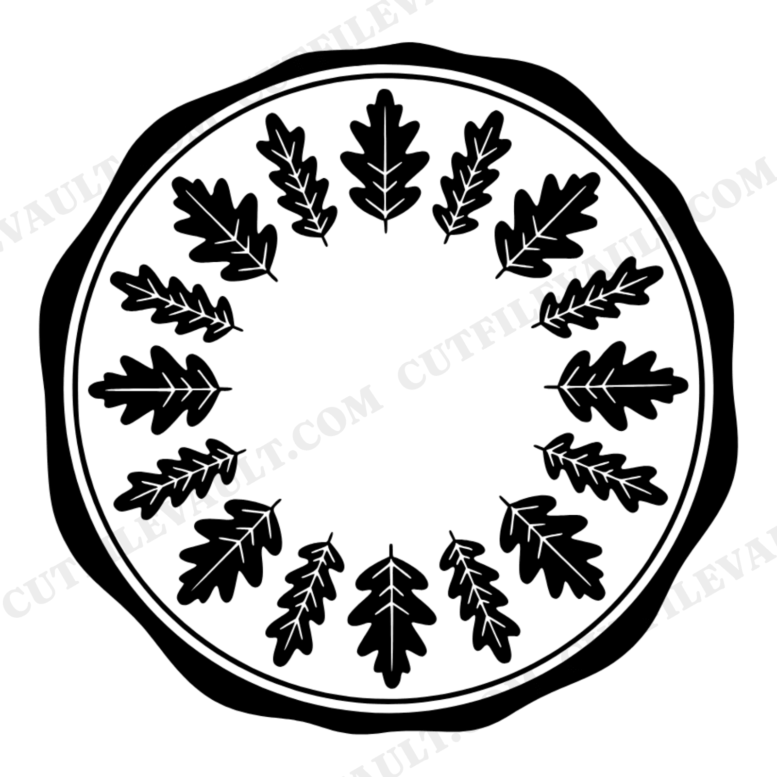 Autumn Leaf Wax Seal Emblem SVG PNG, Mid Century Wreath Circle Monogram Farmhouse Thanksgiving Decor, view 1
