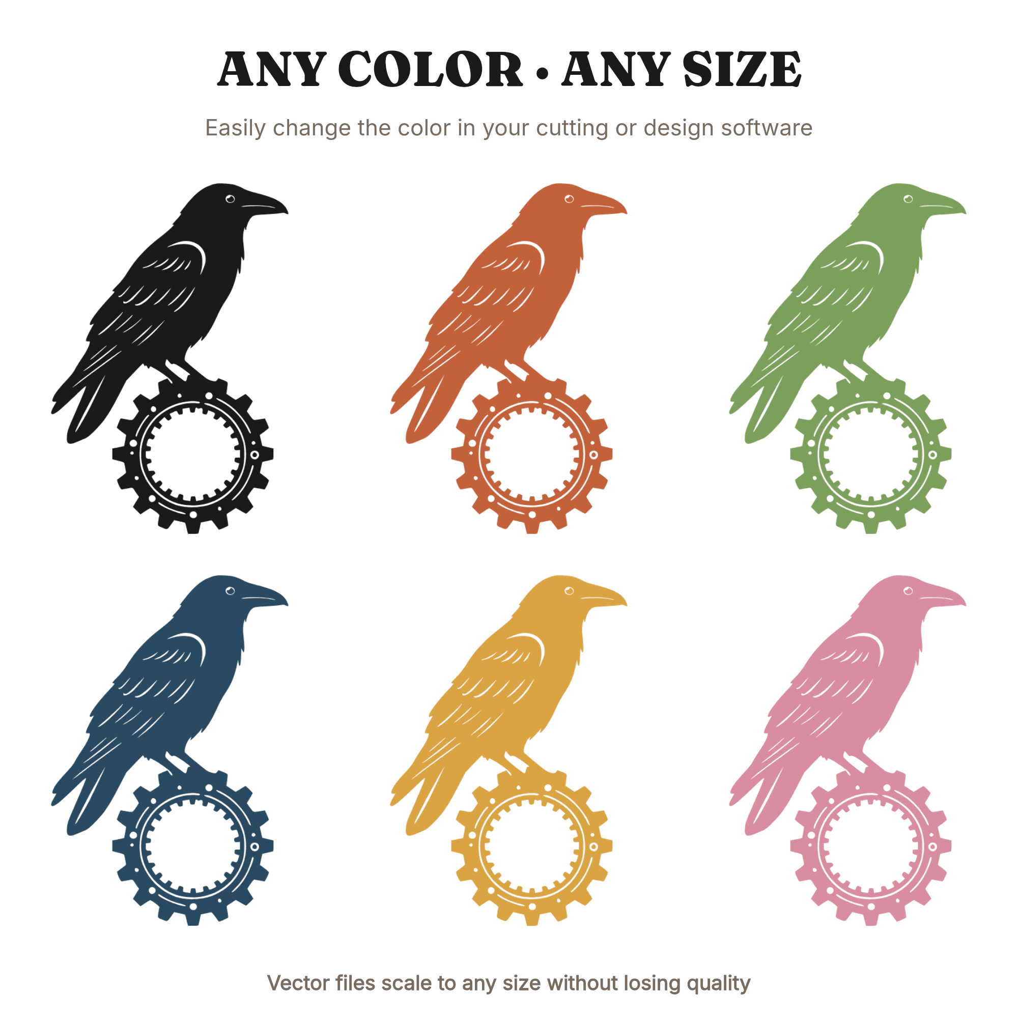 Steampunk Raven on Gear Ring SVG PNG, Halloween Bird Silhouette Cut File for Cricut, view 2