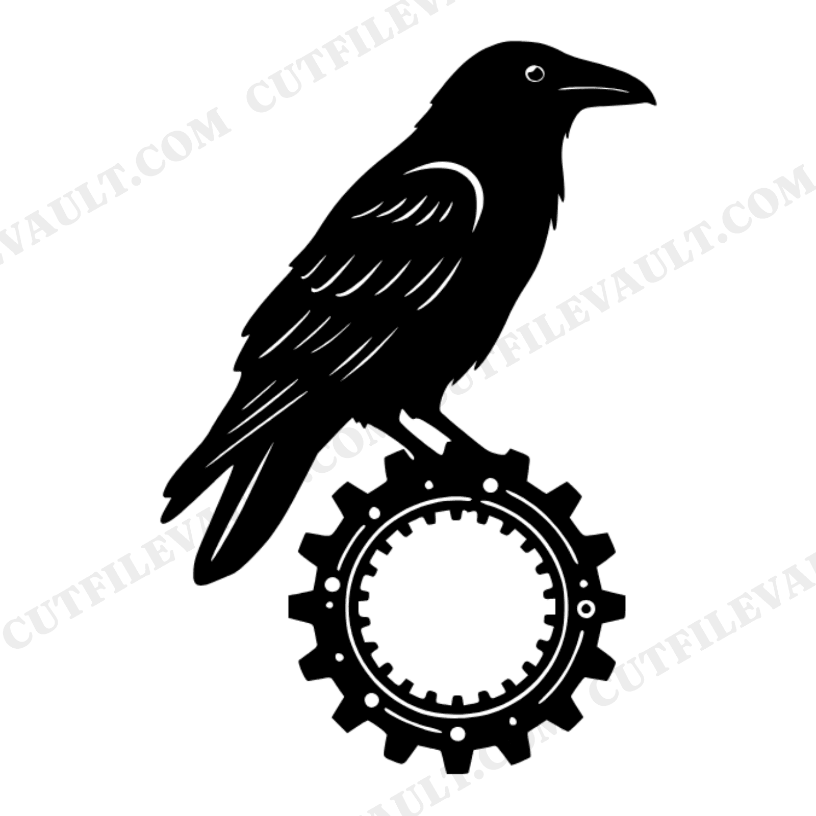 Steampunk Raven on Gear Ring SVG PNG, Halloween Bird Silhouette Cut File for Cricut, view 1