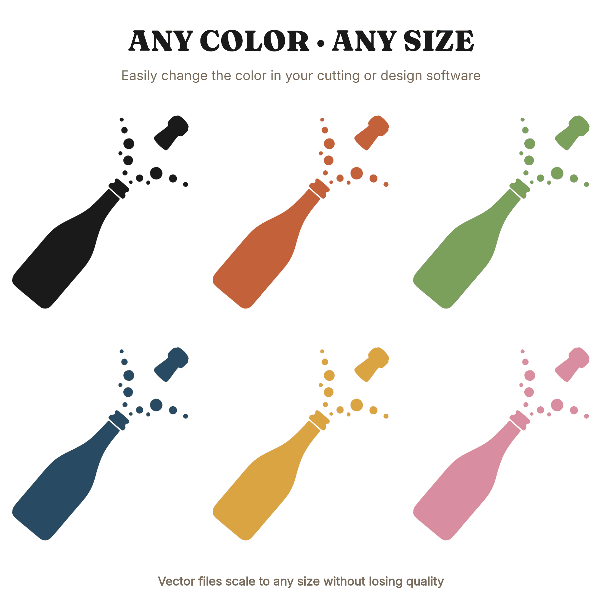 Champagne Bottle SVG PNG, New Year's Eve Toast SVG, Mid Century Cork Pop Silhouette Cut File, view 2