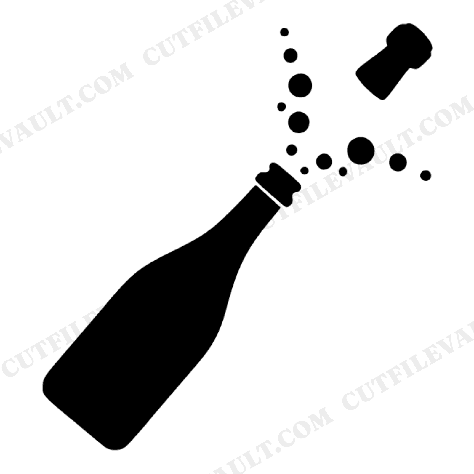 Champagne Bottle SVG PNG, New Year's Eve Toast SVG, Mid Century Cork Pop Silhouette Cut File, view 1