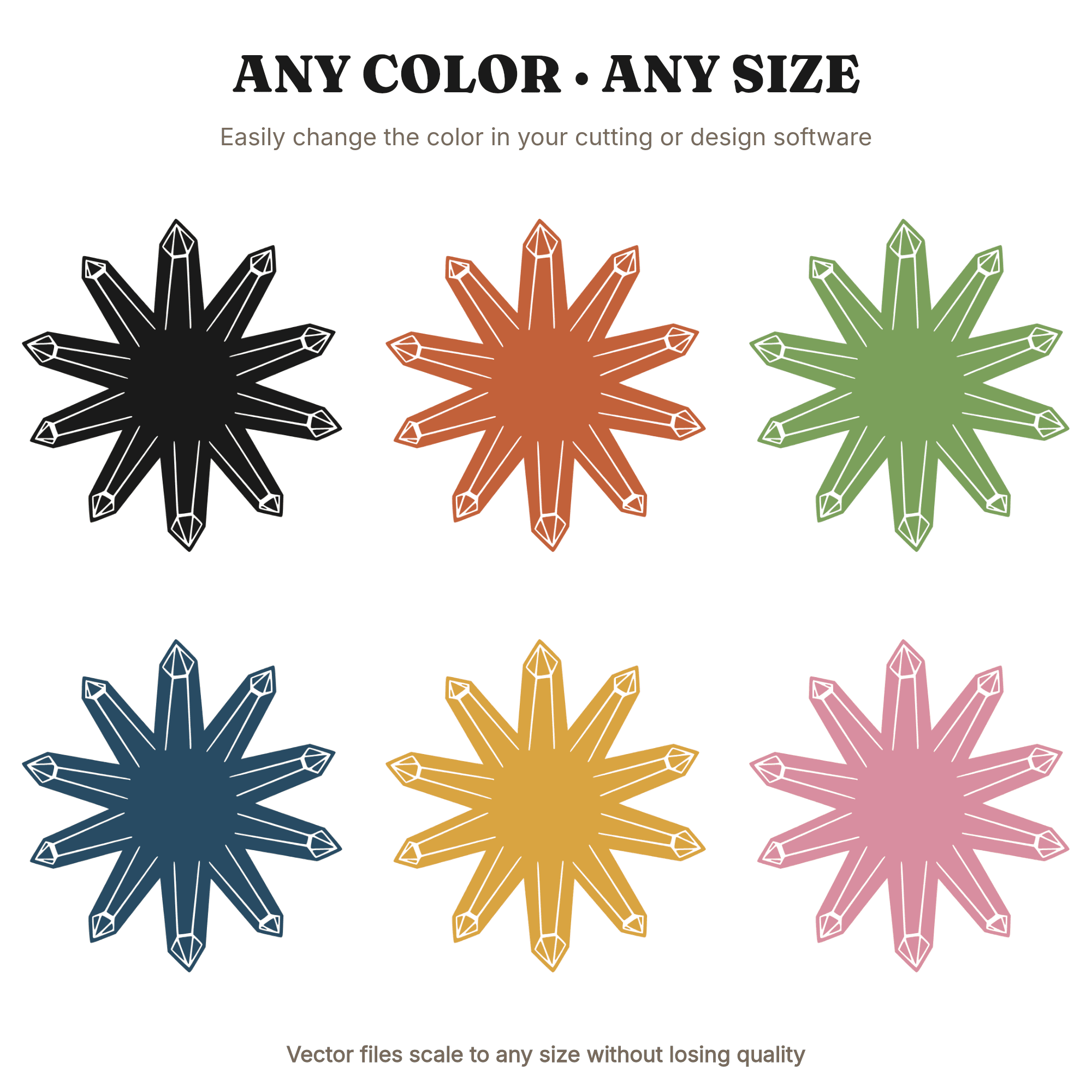 Geometric Amethyst Crystal Cluster SVG PNG, Mid Century Starburst Top View Cut File for Vinyl, view 2