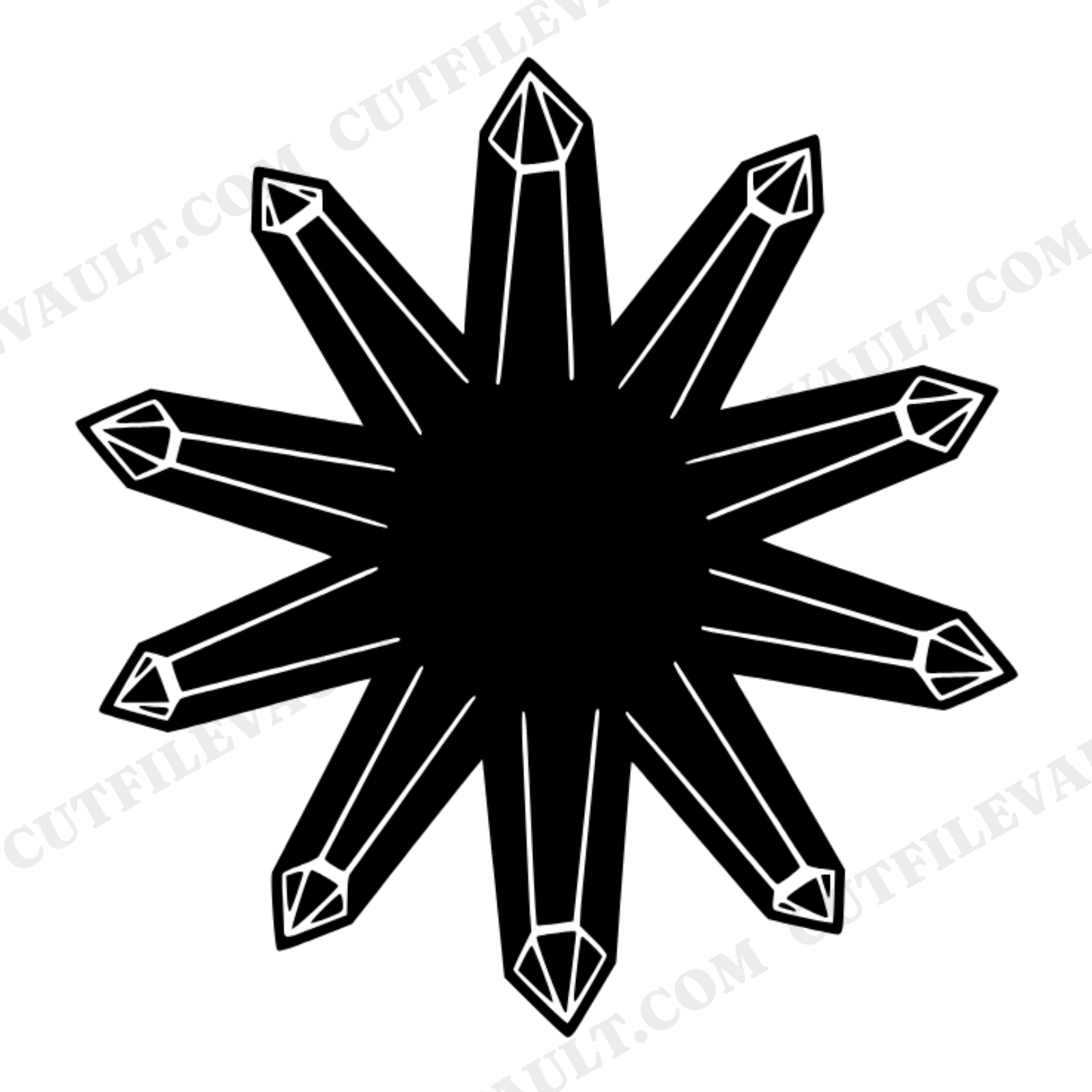 Geometric Amethyst Crystal Cluster SVG PNG, Mid Century Starburst Top View Cut File for Vinyl, view 1