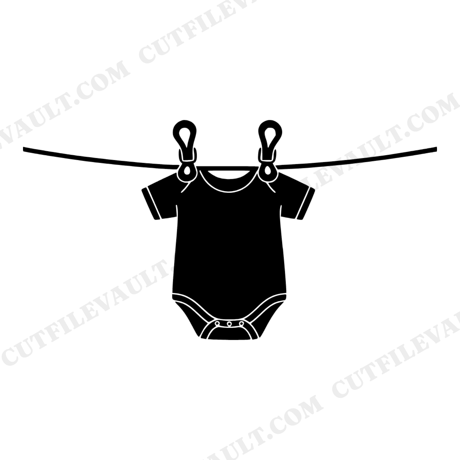 Baby Onesie on Clothesline SVG PNG, Retro Nursery Wall Art, Scandinavian Line Art Cut File, view 1