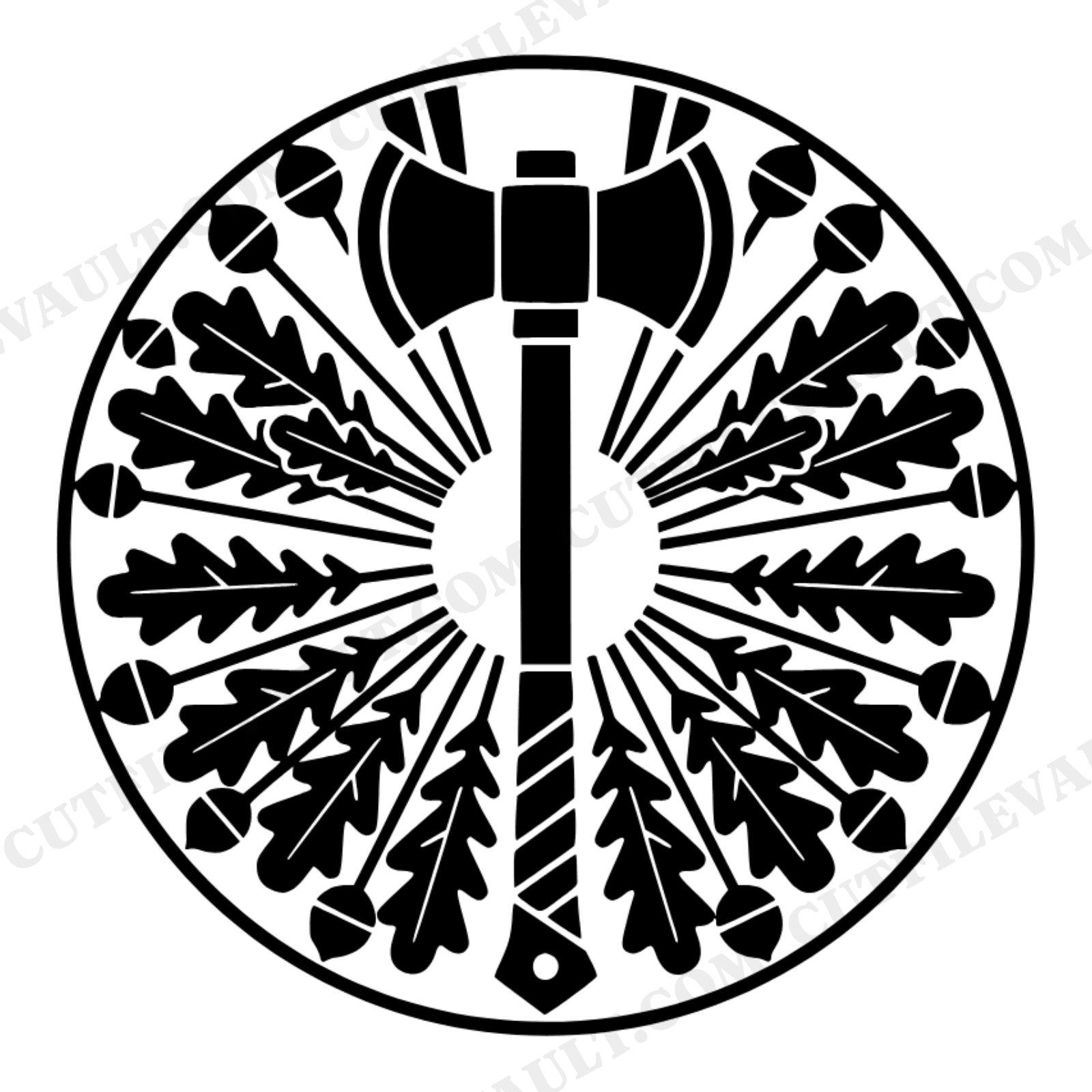 Camping Axe SVG PNG with Oak Leaves, Art Deco Thanksgiving Autumn Cut File for Cricut, view 1