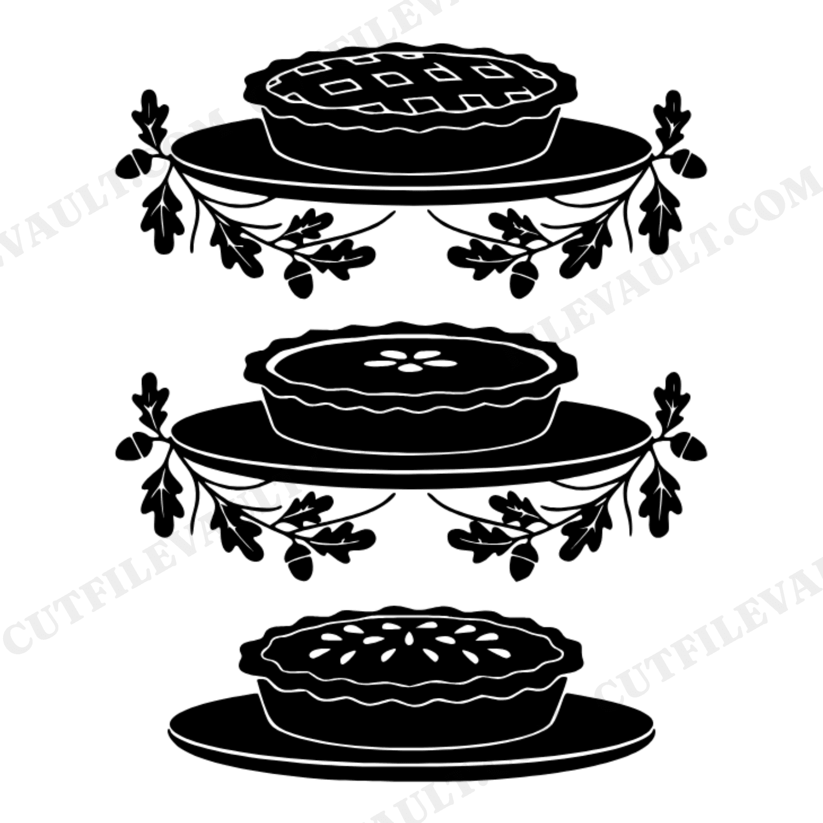 Three Tier Pie Stand SVG with Acorn Garland PNG, Autumn Wedding Dessert Stand Cut File, view 1