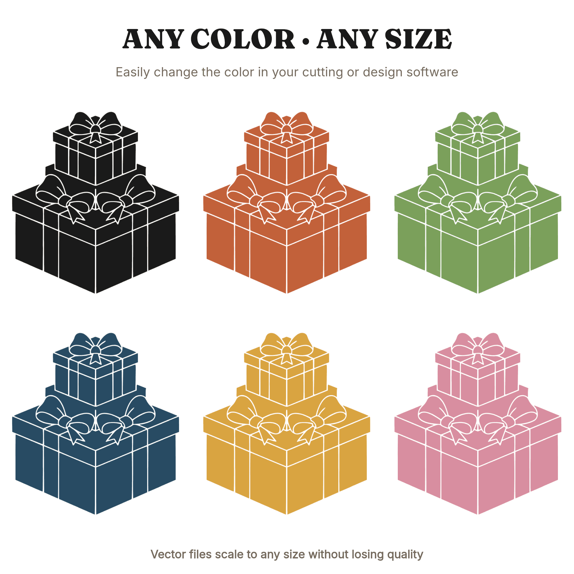 Mid Century Stacked Gift Box Pyramid SVG PNG, Geometric Bow Gift Box Silhouette Cut File, view 2