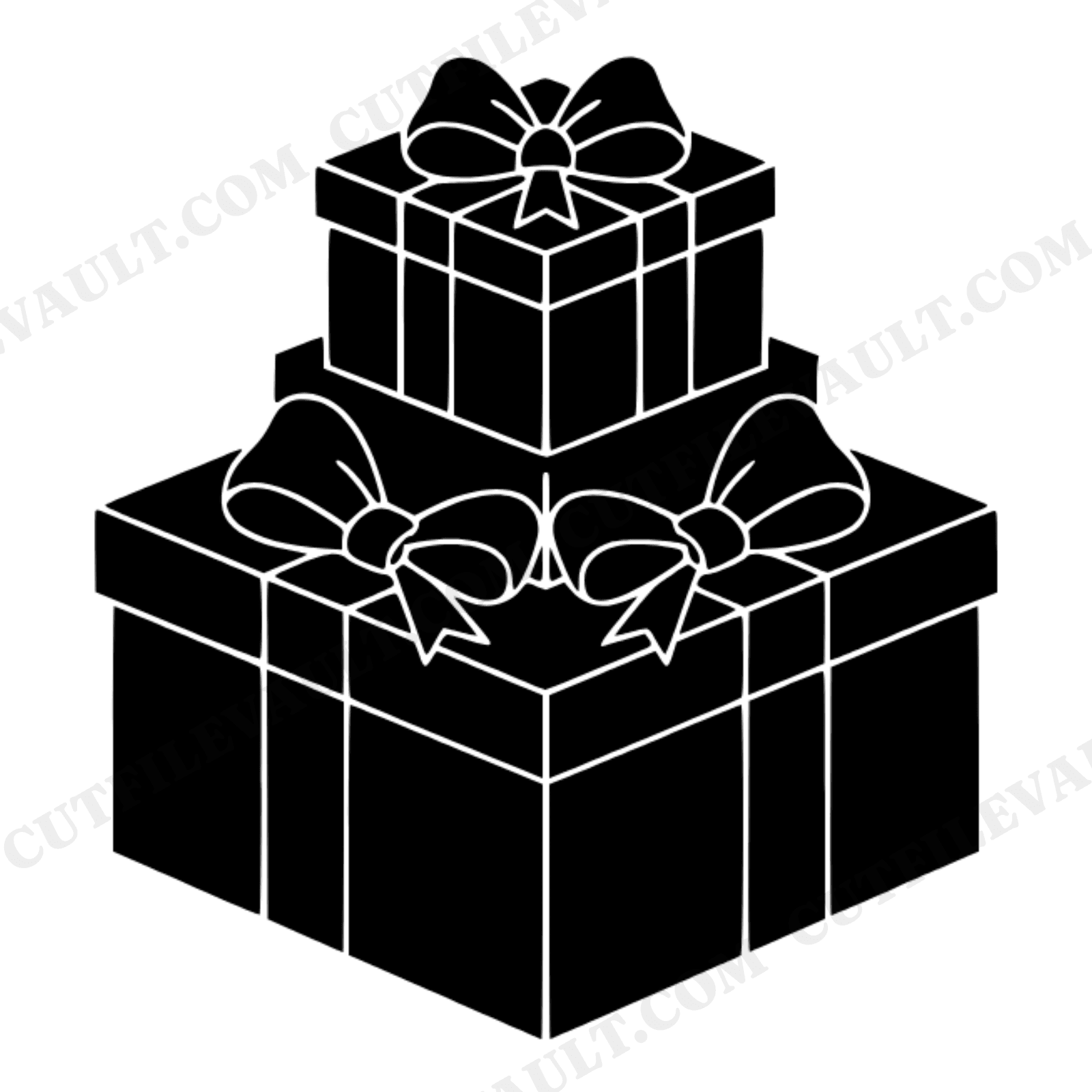 Mid Century Stacked Gift Box Pyramid SVG PNG, Geometric Bow Gift Box Silhouette Cut File, view 1