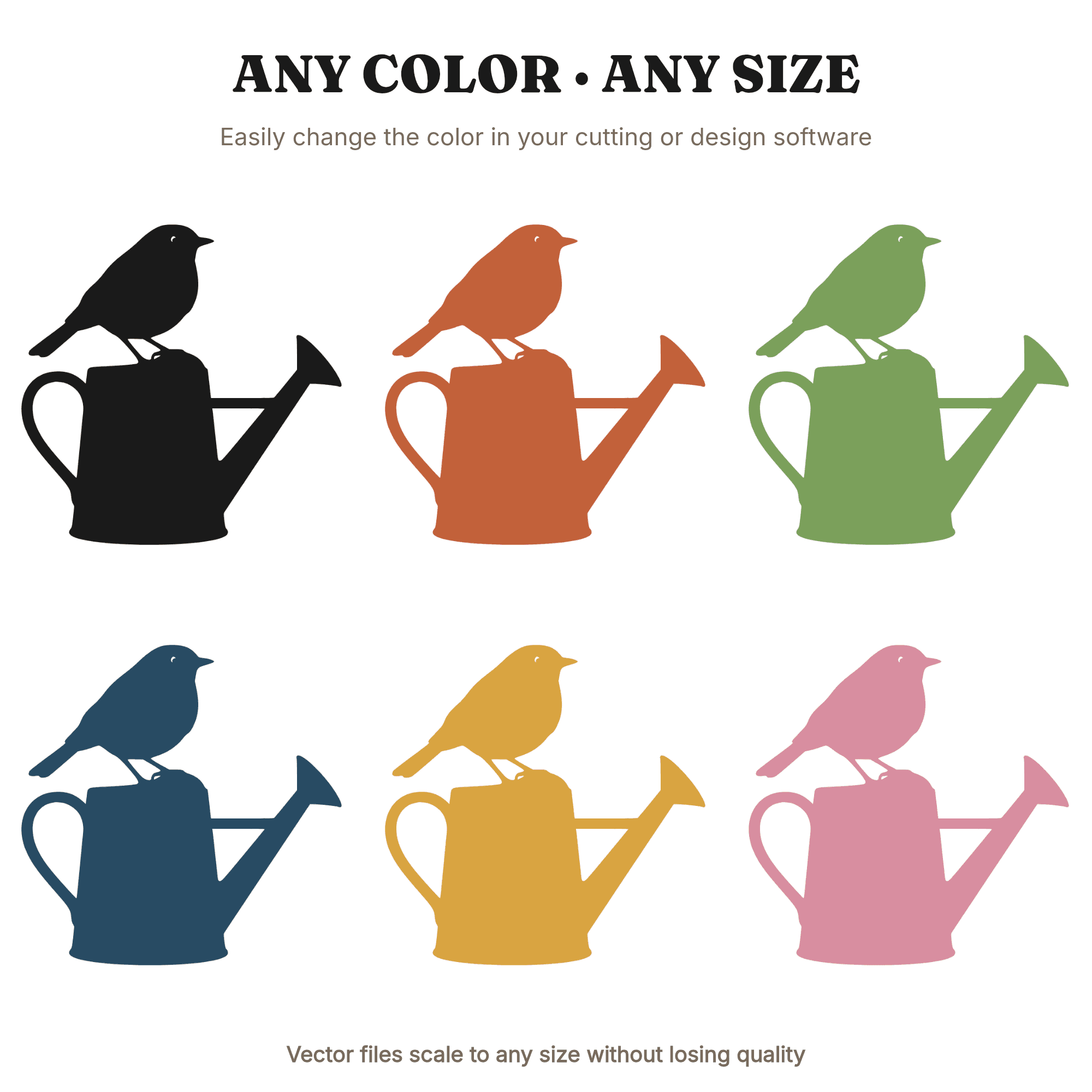 Robin on Watering Can SVG PNG, Mother's Day Garden Bird Silhouette Cut File for Cricut, view 2