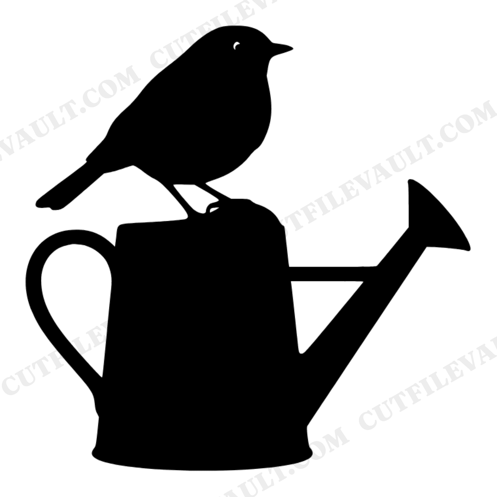 Robin on Watering Can SVG PNG, Mother's Day Garden Bird Silhouette Cut File for Cricut, view 1