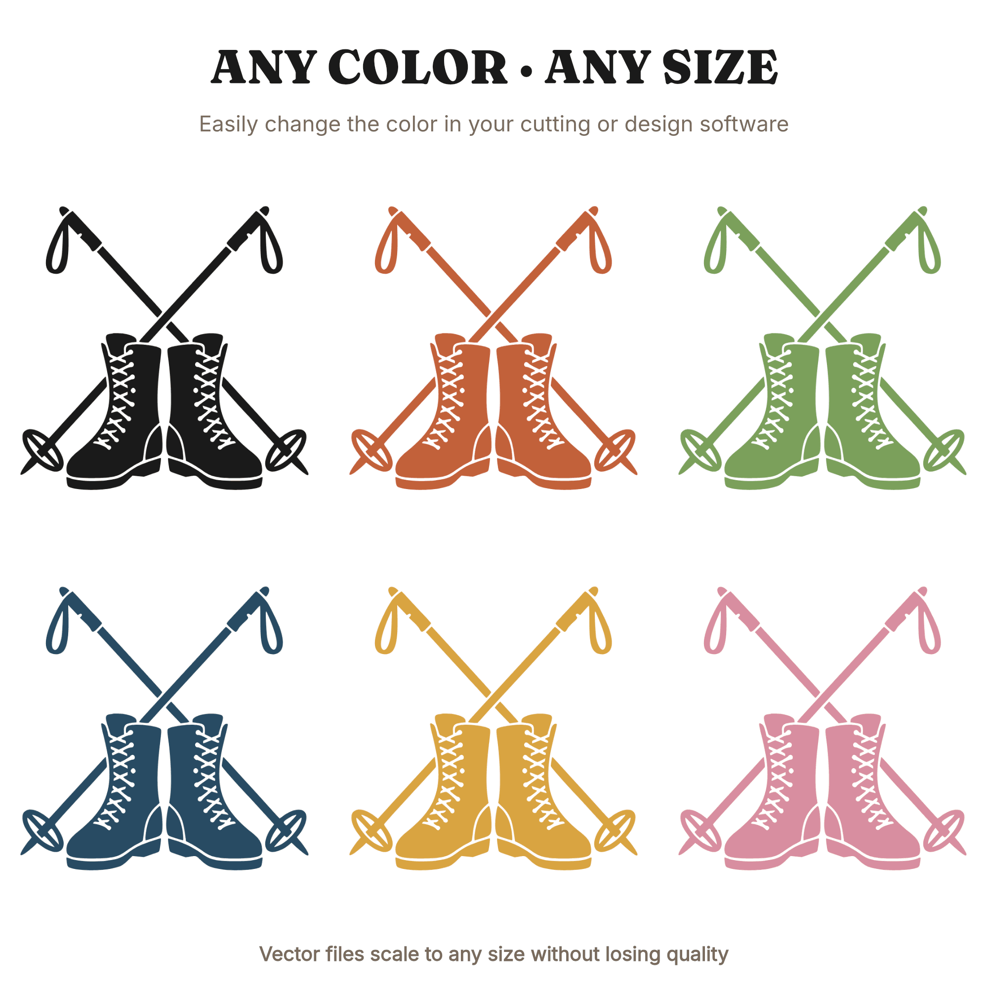 Vintage Ski Boots and Poles SVG PNG, Retro Winter Sports Cut File, Mid Century Christmas Design, view 2