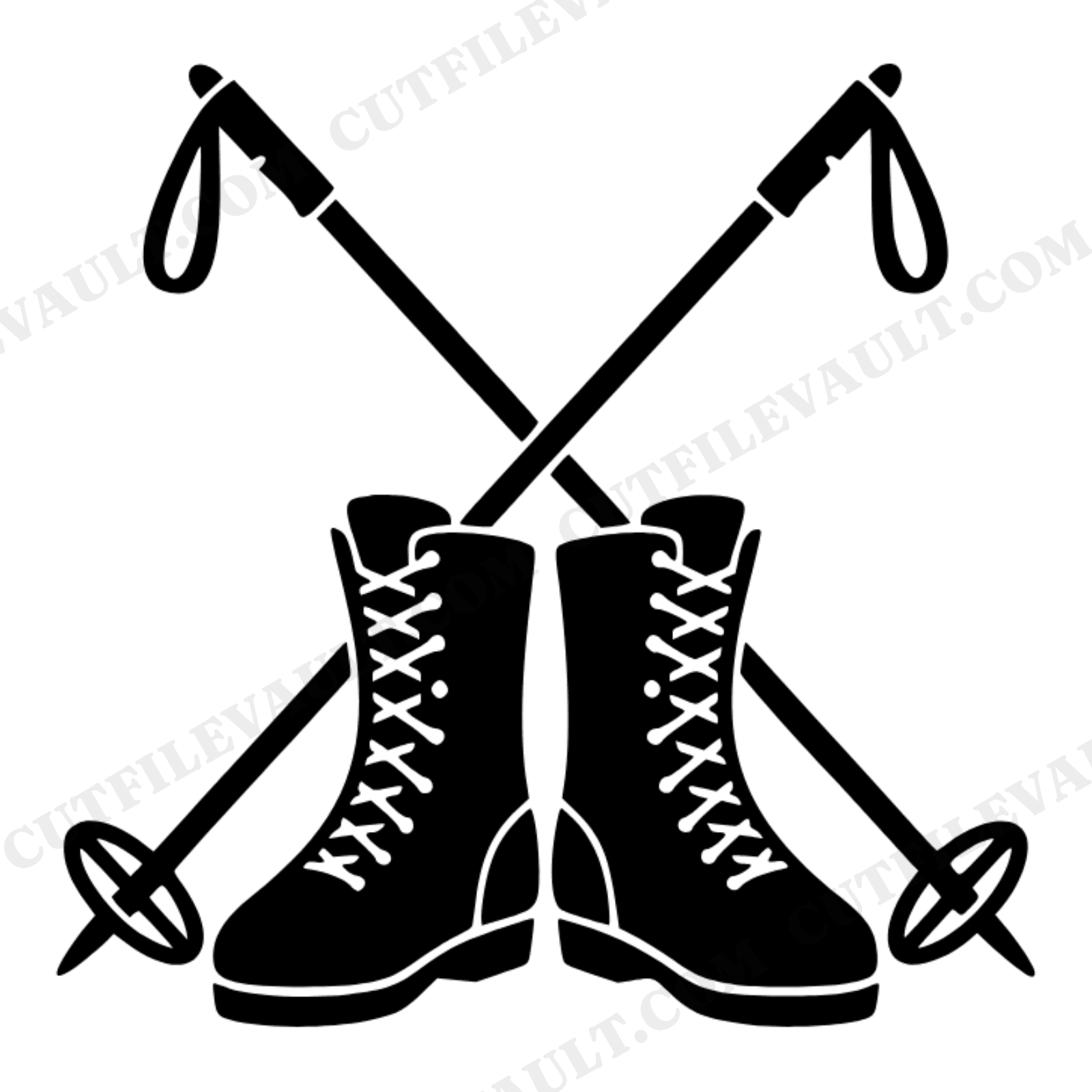 Vintage Ski Boots and Poles SVG PNG, Retro Winter Sports Cut File, Mid Century Christmas Design, view 1