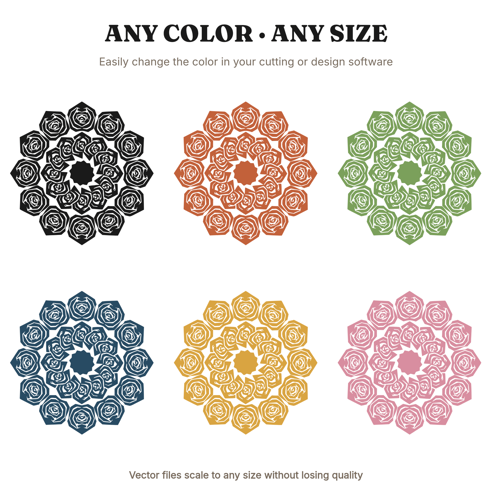 Twelve Rose Radial Mandala SVG PNG, Valentine Geometric Silhouette Cut File for Cricut, view 2