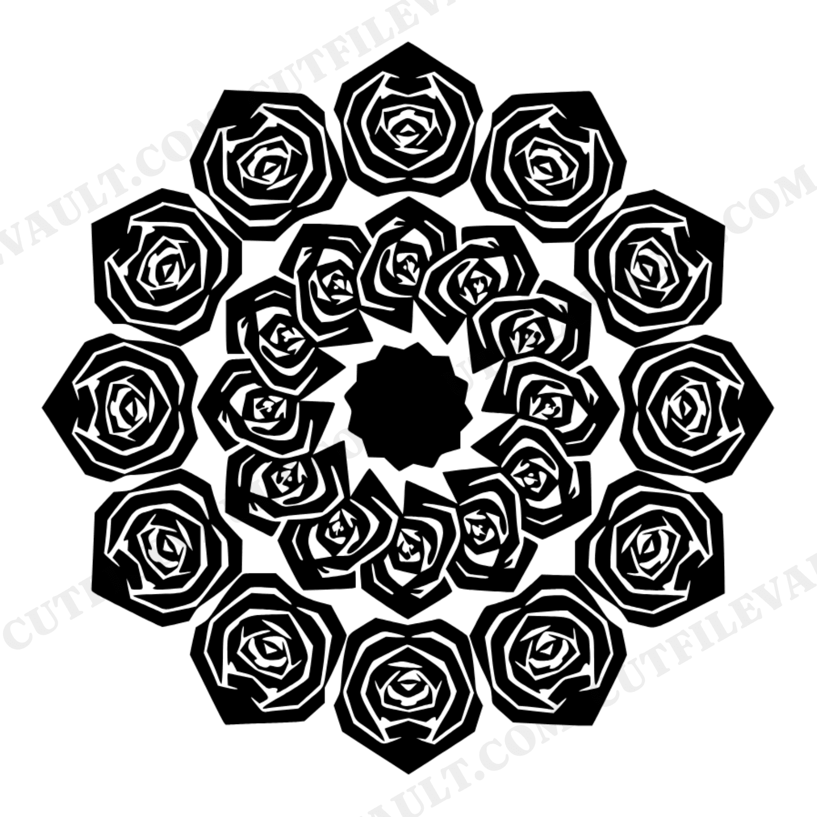 Twelve Rose Radial Mandala SVG PNG, Valentine Geometric Silhouette Cut File for Cricut, view 1