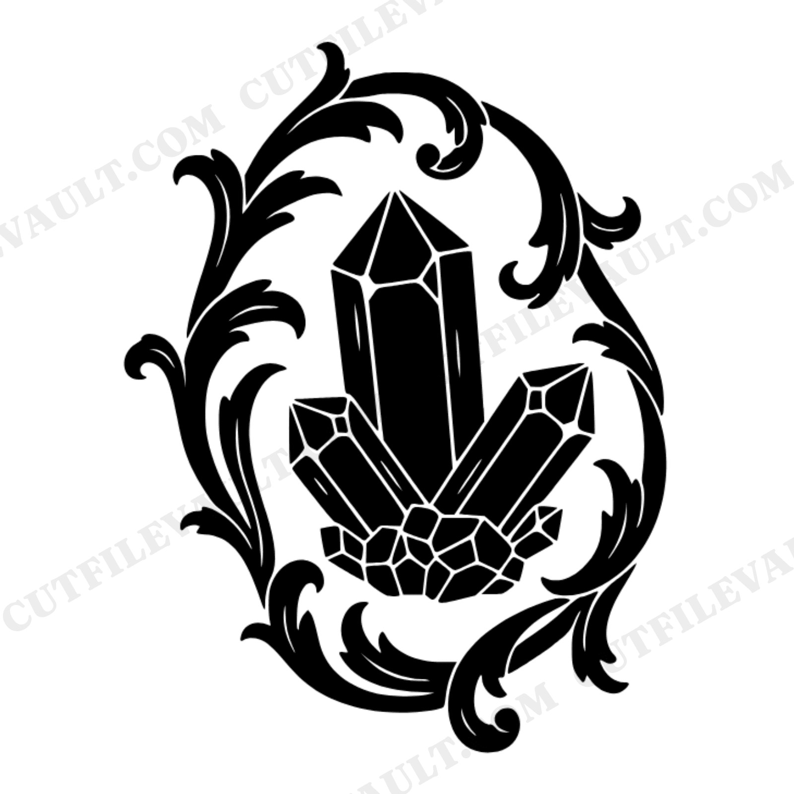 Baroque Crystal Cluster Side Profile Ornament SVG PNG Cut File Vintage Botanical Monogram Frame, view 1