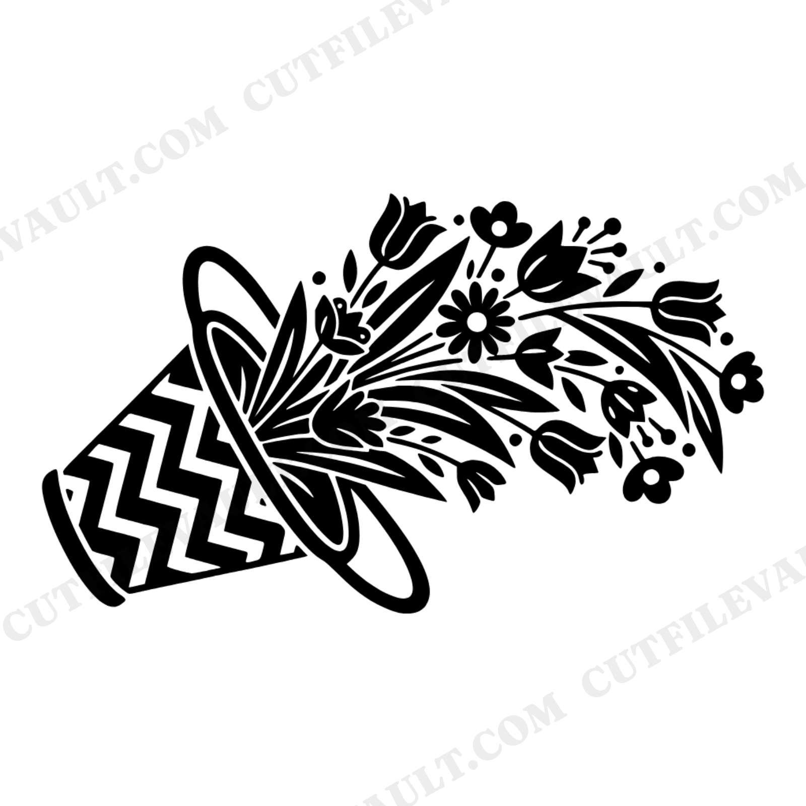 Art Deco Garden Basket SVG PNG, Cascading Florals Cut File, Spring Easter Vintage Botanical, view 1