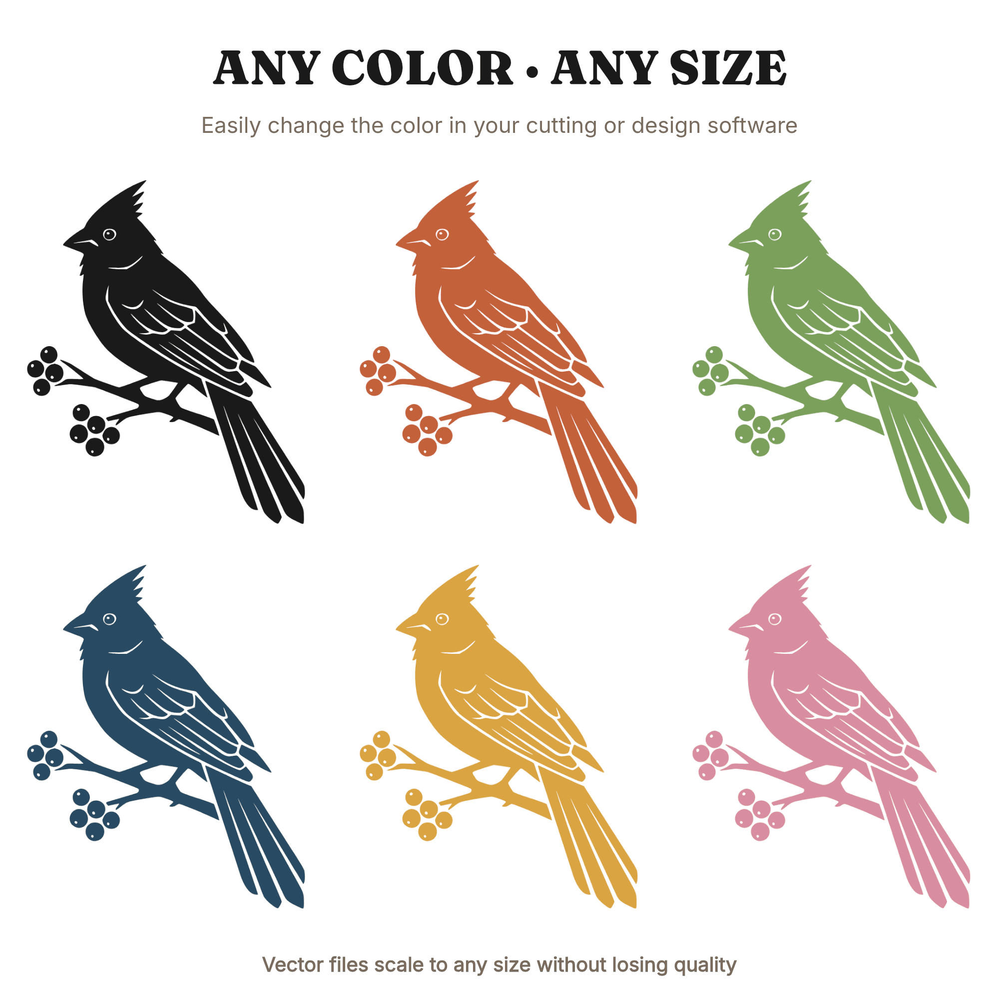 Winter Cardinal on Berry Branch SVG PNG Art Deco Geometric Bird Silhouette Cut File, view 2