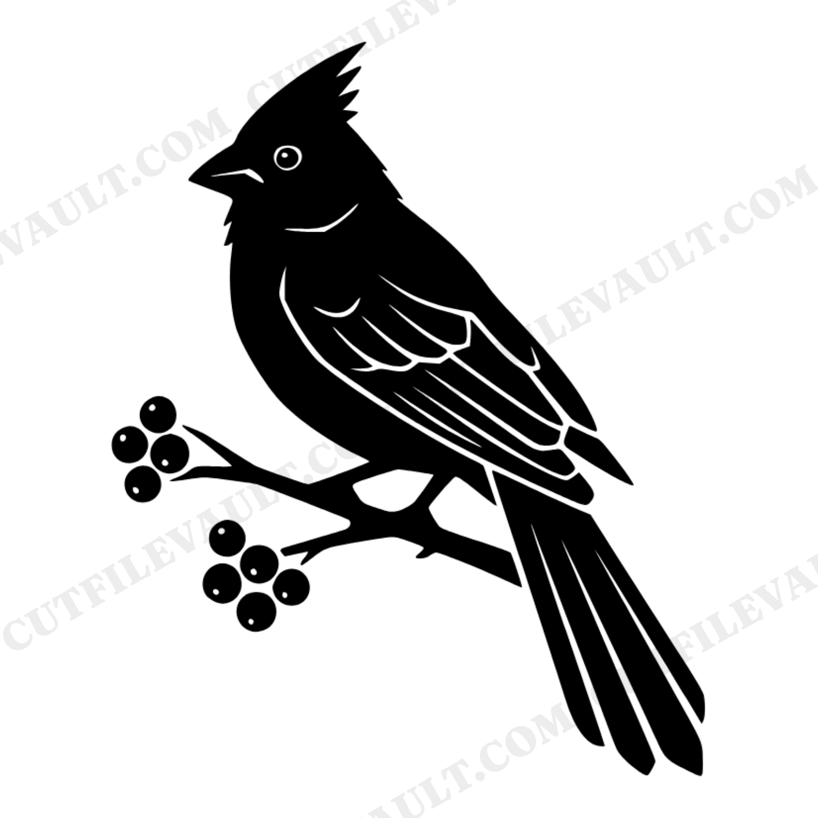 Winter Cardinal on Berry Branch SVG PNG Art Deco Geometric Bird Silhouette Cut File, view 1