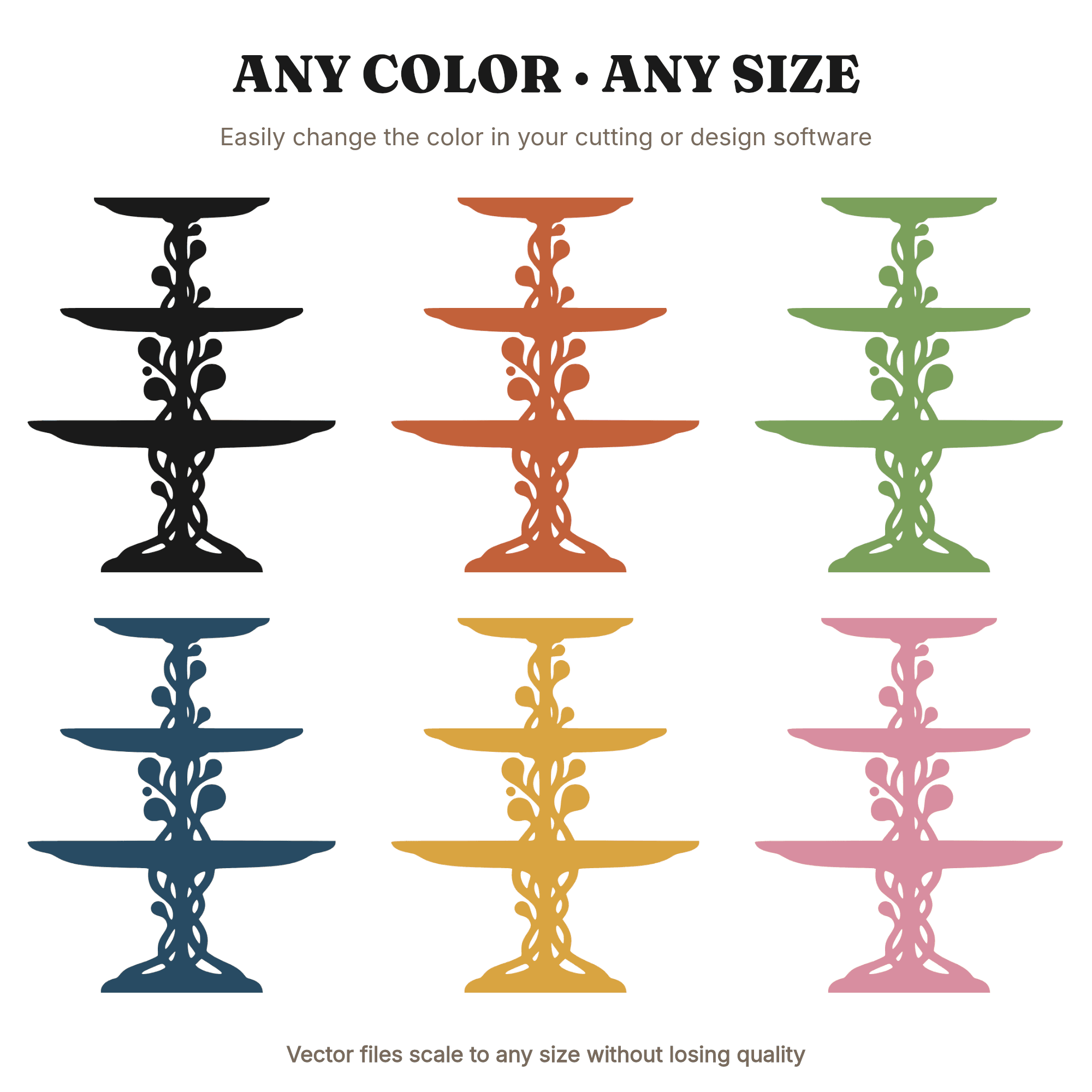 Art Nouveau Cake Stand SVG PNG, Three Tier Stand with Flowing Vines, Mother's Day Cut File, view 2