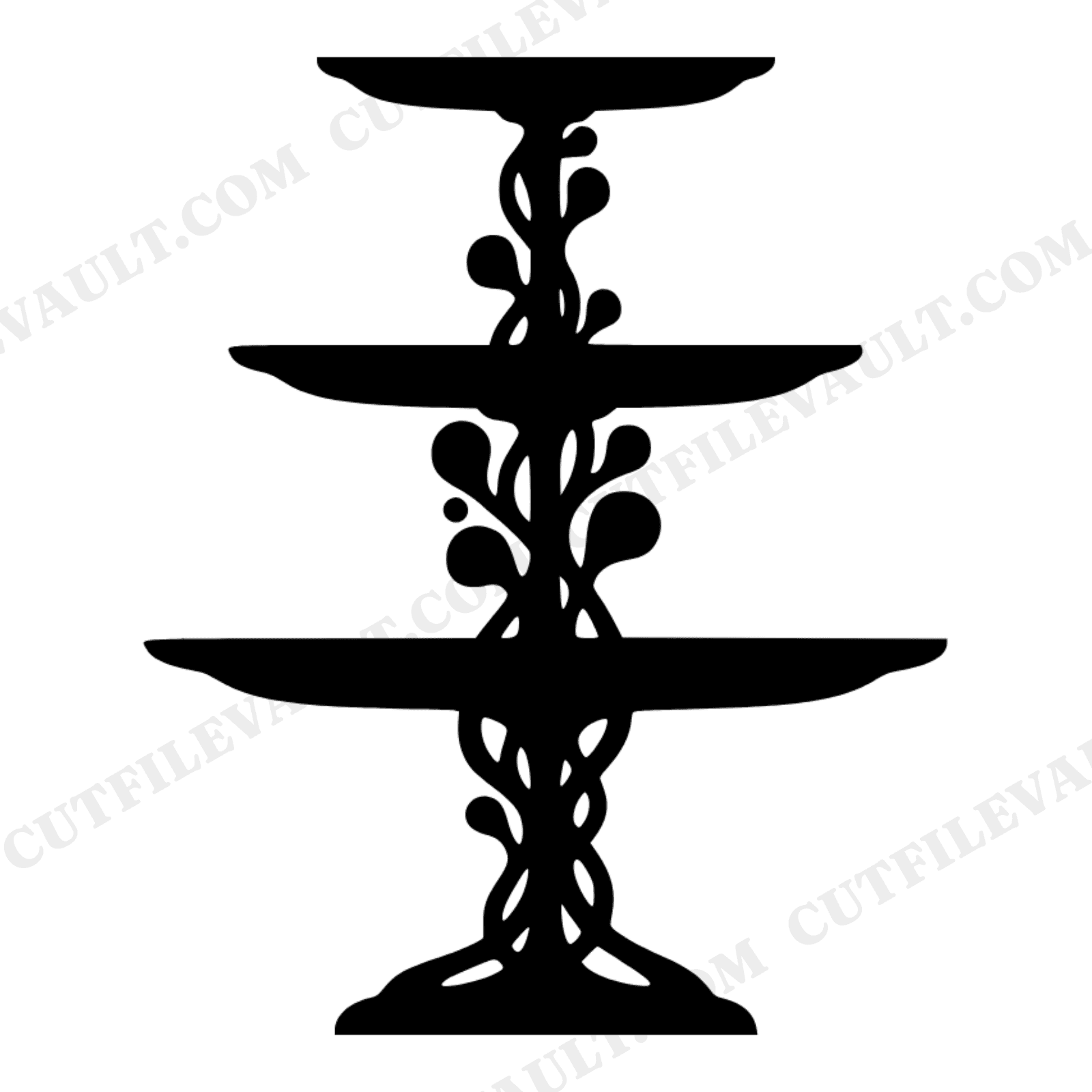 Art Nouveau Cake Stand SVG PNG, Three Tier Stand with Flowing Vines, Mother's Day Cut File, view 1