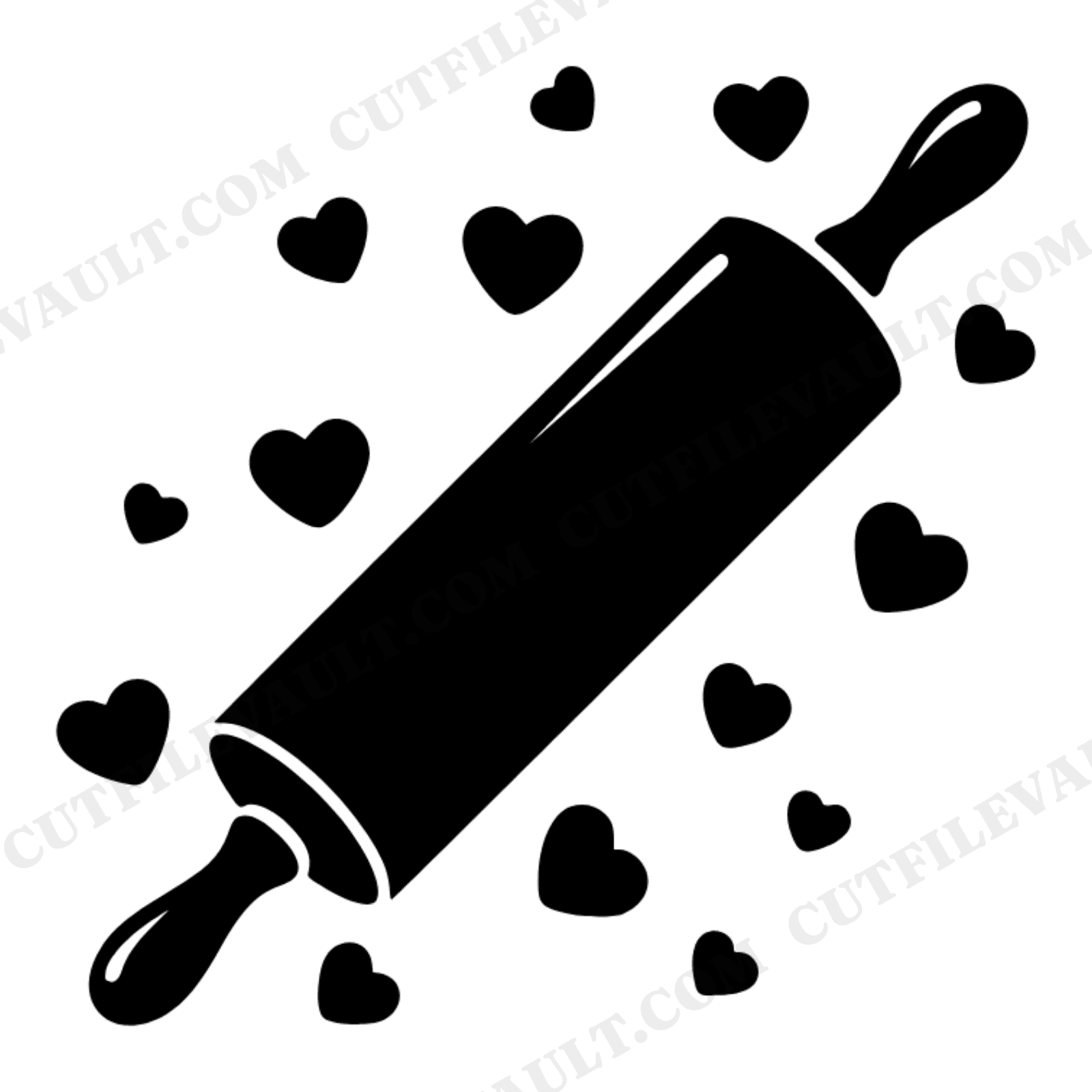 Valentine Rolling Pin SVG with Hearts Baking Silhouette PNG, Boho Kitchen Decor Cut File, view 1