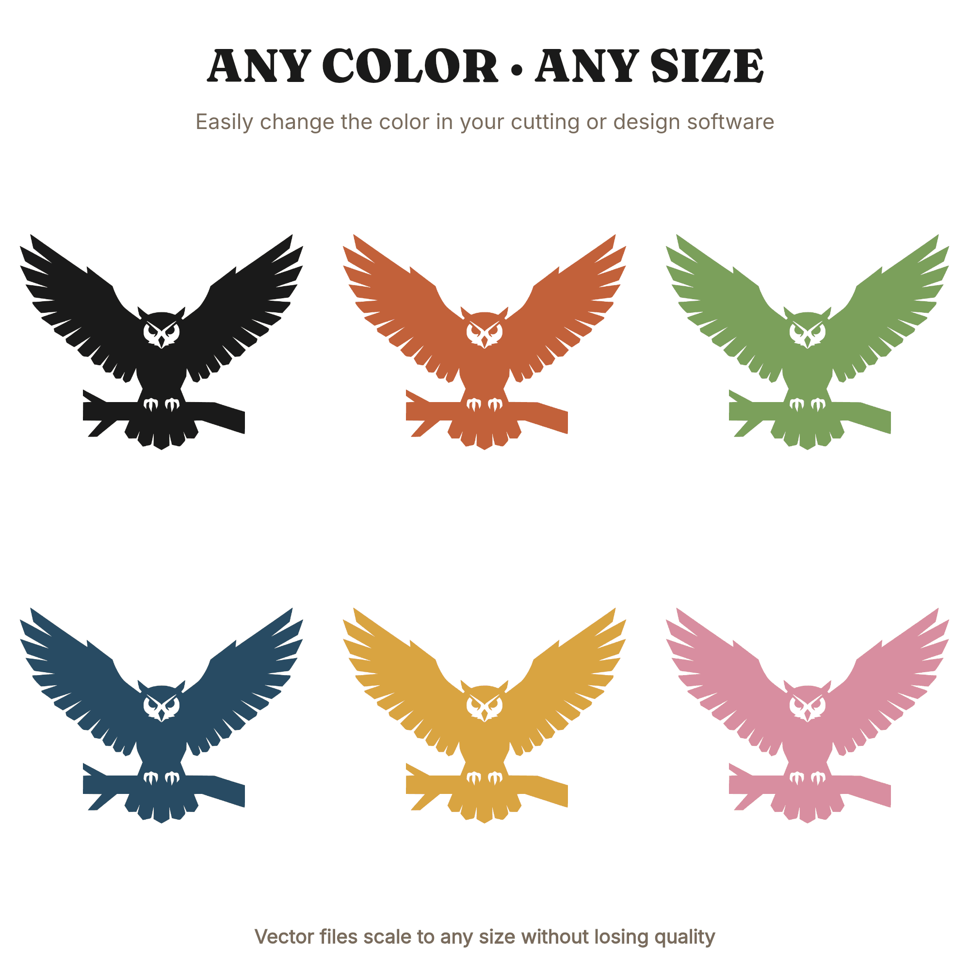 New Year Owl Wings Spread SVG PNG, Frontal Owl Silhouette Cut File, Bold Geometric Bird Design, view 2