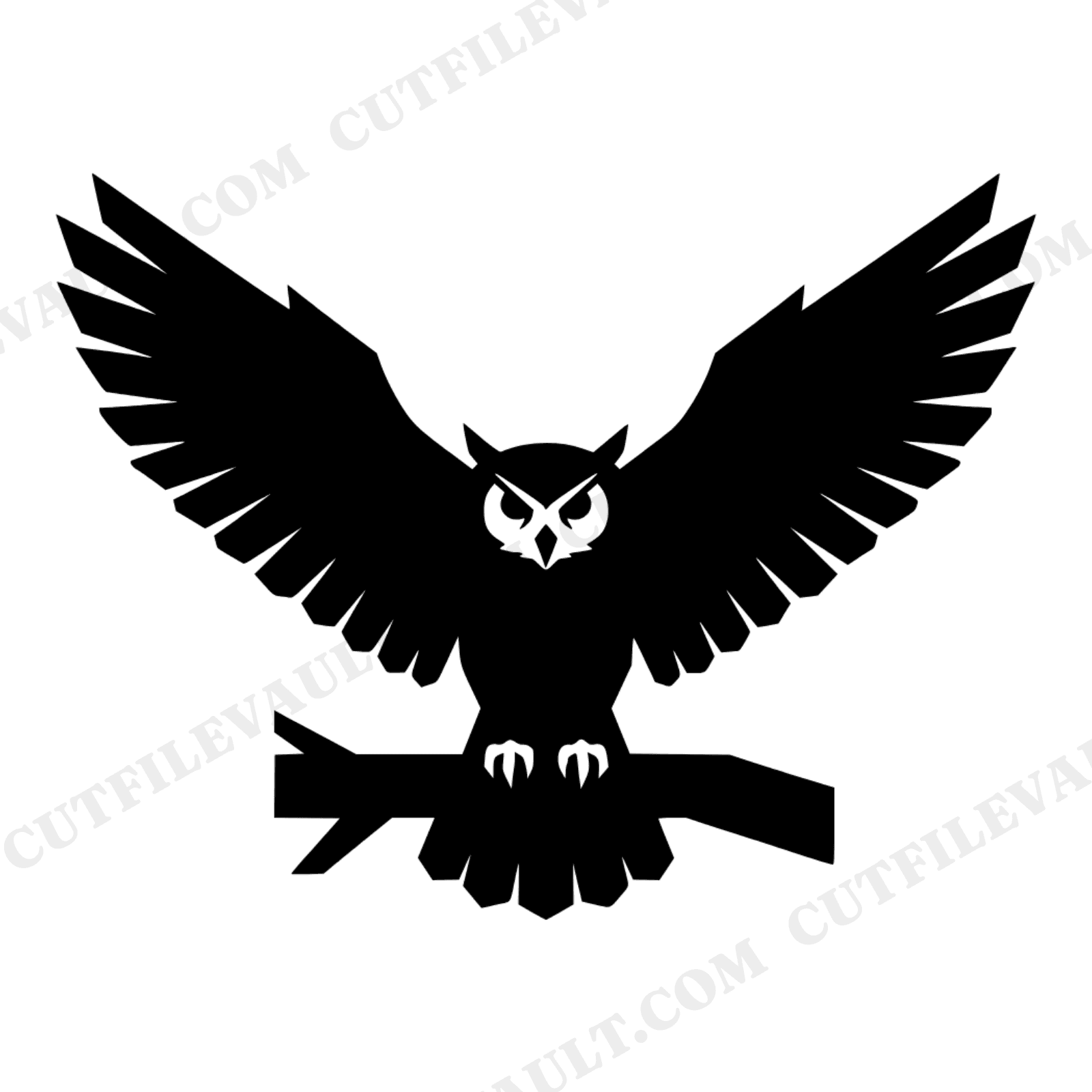 New Year Owl Wings Spread SVG PNG, Frontal Owl Silhouette Cut File, Bold Geometric Bird Design, view 1