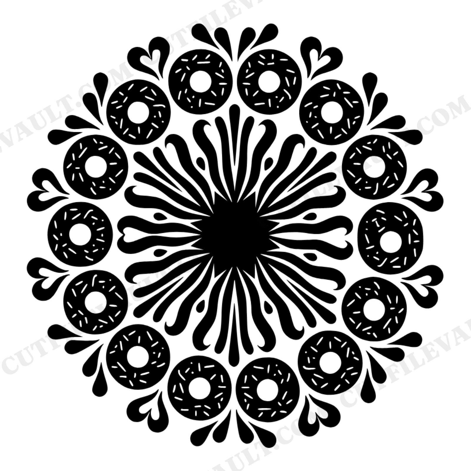 Groovy Donut Mandala SVG PNG Halloween Treat Tag Retro 70s Wave Cut File for Cricut, view 1