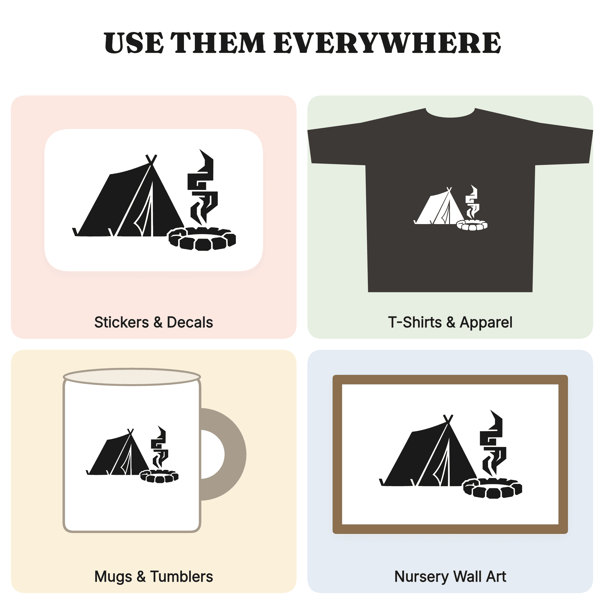 Art Deco Winter Camping SVG PNG, Geometric Tent Campfire Scene Cut File, Vintage Outdoor Adventure, view 3