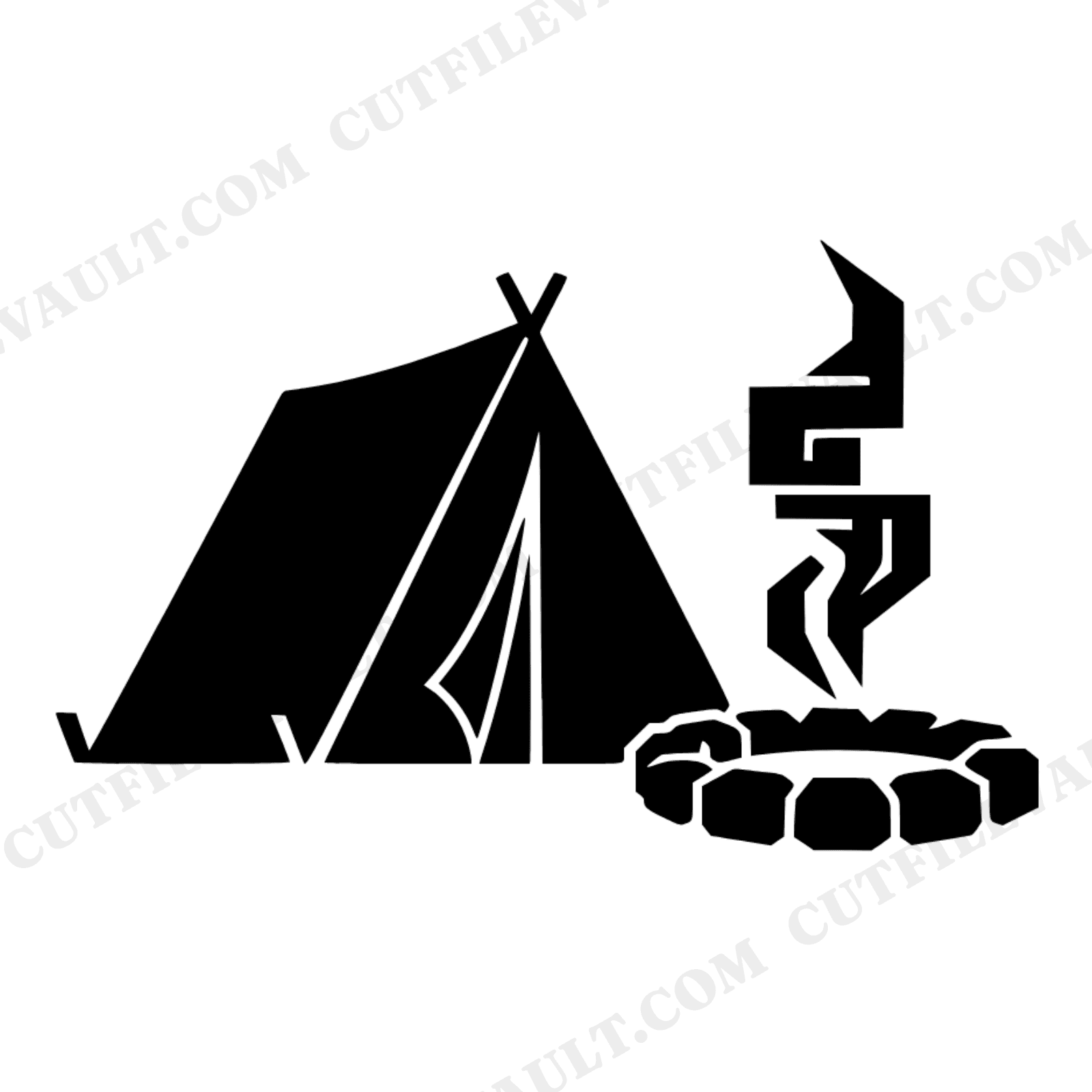 Art Deco Winter Camping SVG PNG, Geometric Tent Campfire Scene Cut File, Vintage Outdoor Adventure, view 1