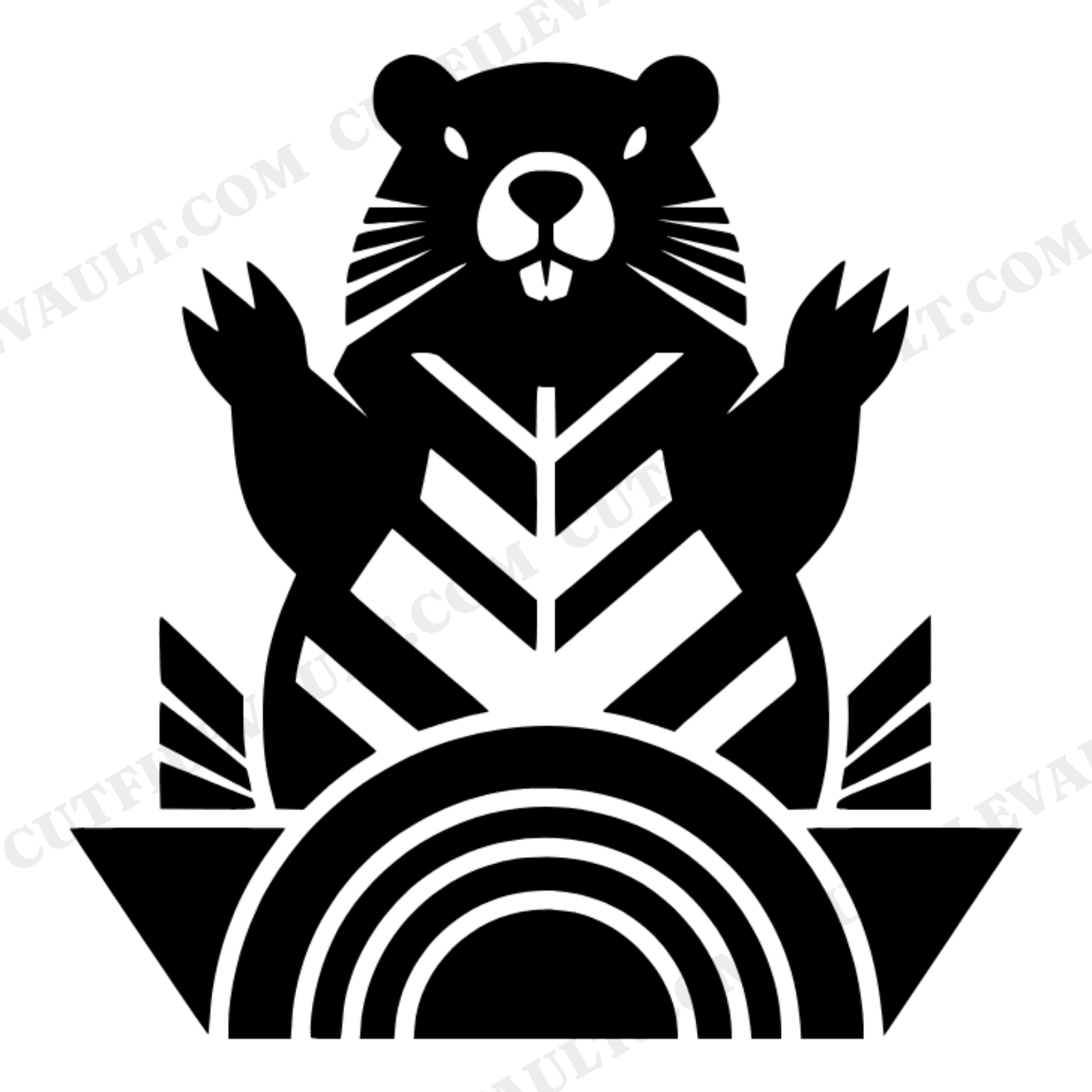 Art Deco Groundhog SVG PNG, Geometric Groundhog Day Cut File, Groundhog Emerging From Burrow, view 1