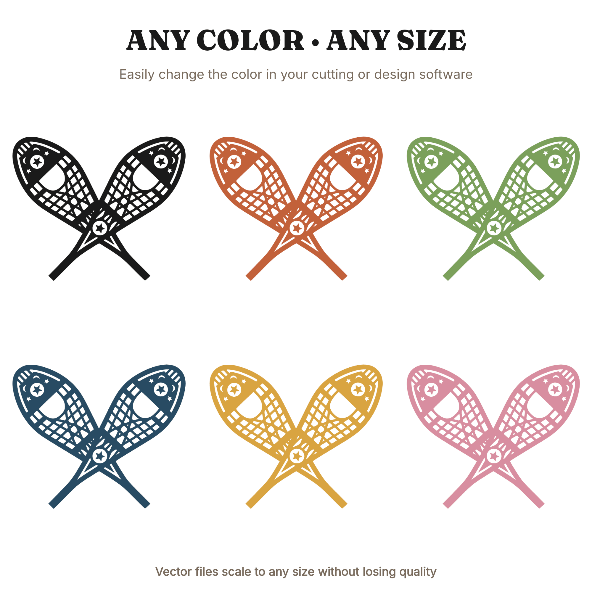 Crossed Vintage Snowshoes SVG PNG, Celestial Moon Phases Stars Winter Adventure Cut File, view 2