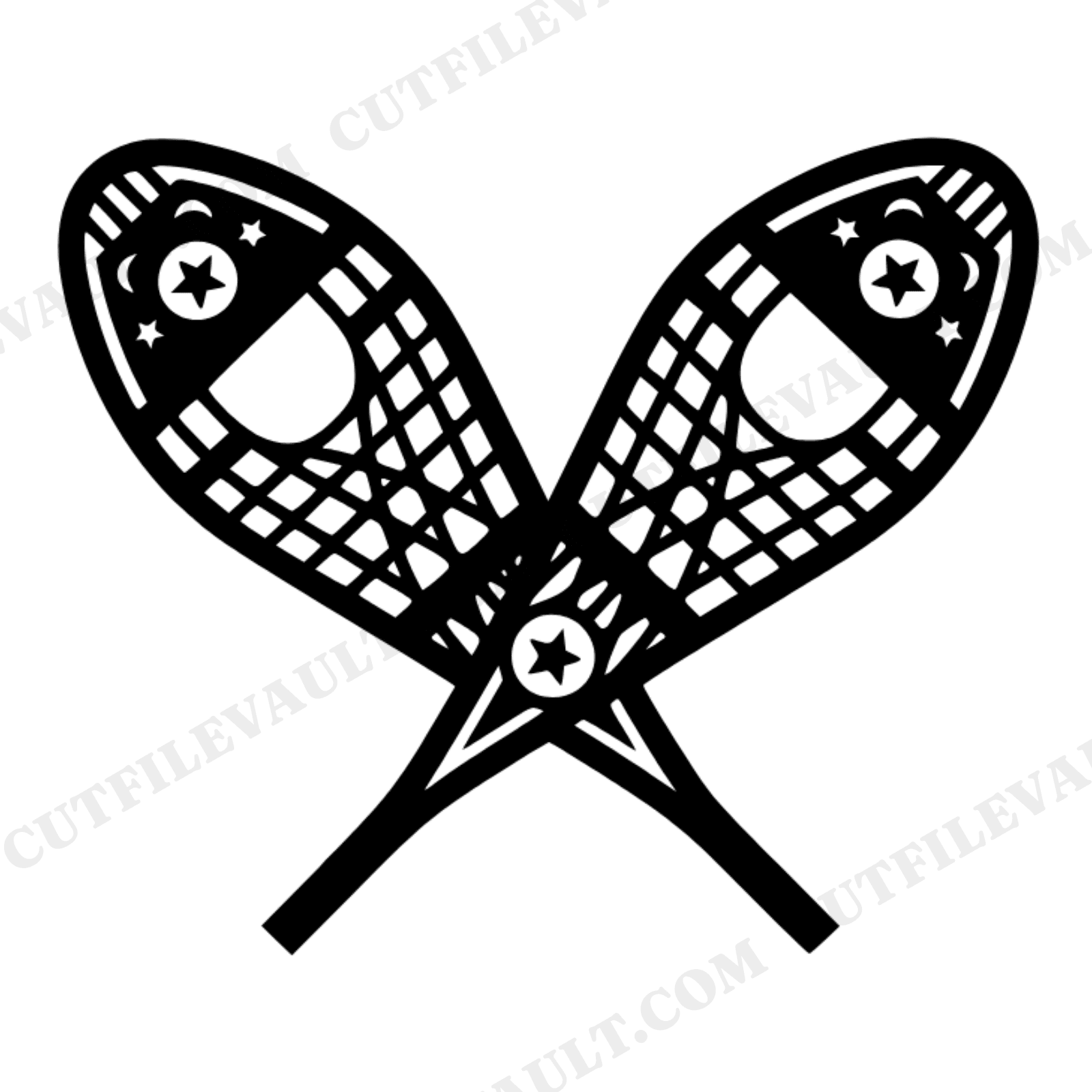 Crossed Vintage Snowshoes SVG PNG, Celestial Moon Phases Stars Winter Adventure Cut File, view 1