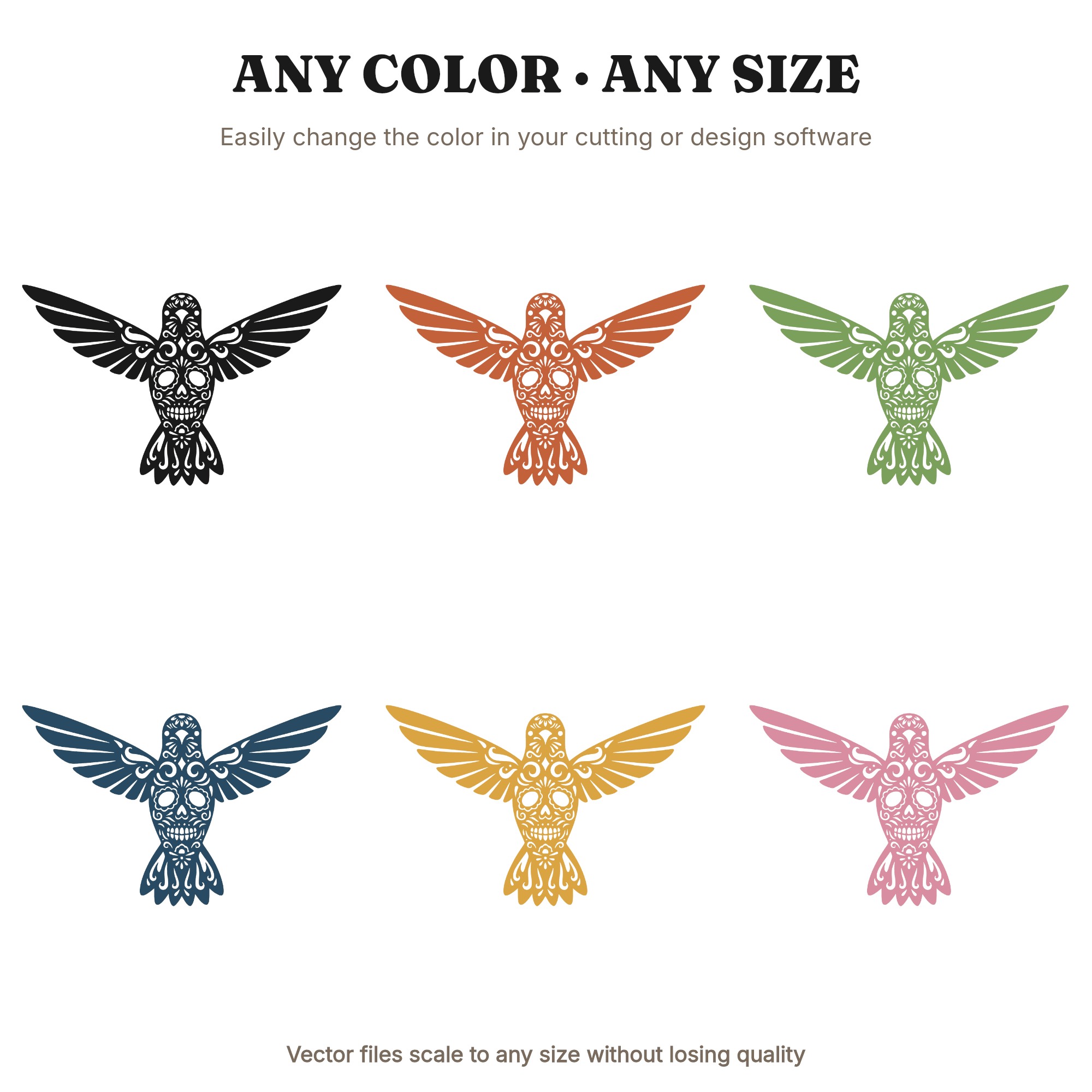 Dia de los Muertos Hummingbird SVG PNG, Sugar Skull Spirit Bird Retro 70s Wave Silhouette Cut File, view 2