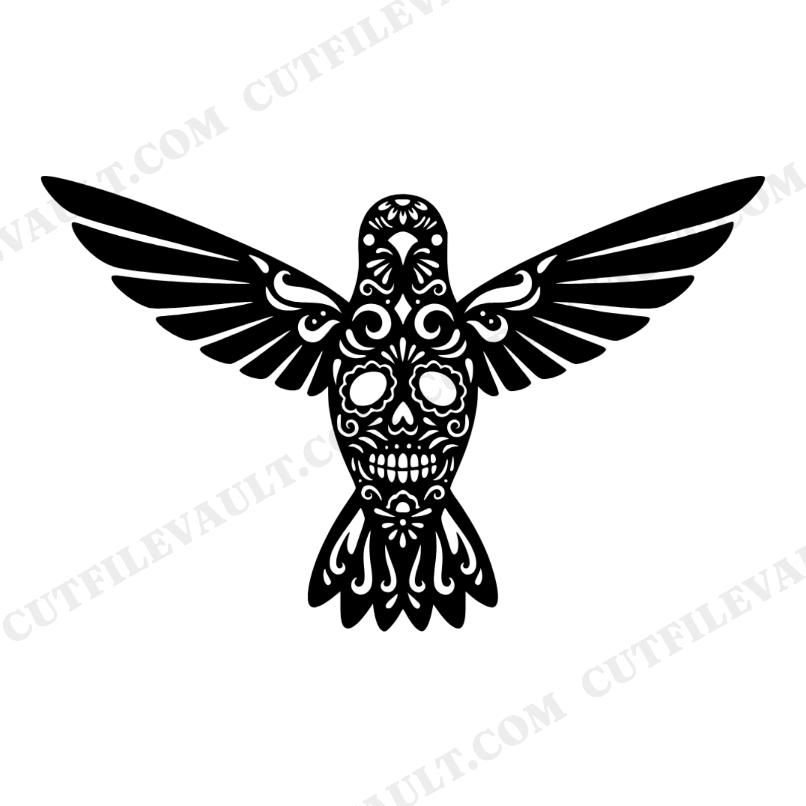 Dia de los Muertos Hummingbird SVG PNG, Sugar Skull Spirit Bird Retro 70s Wave Silhouette Cut File, view 1