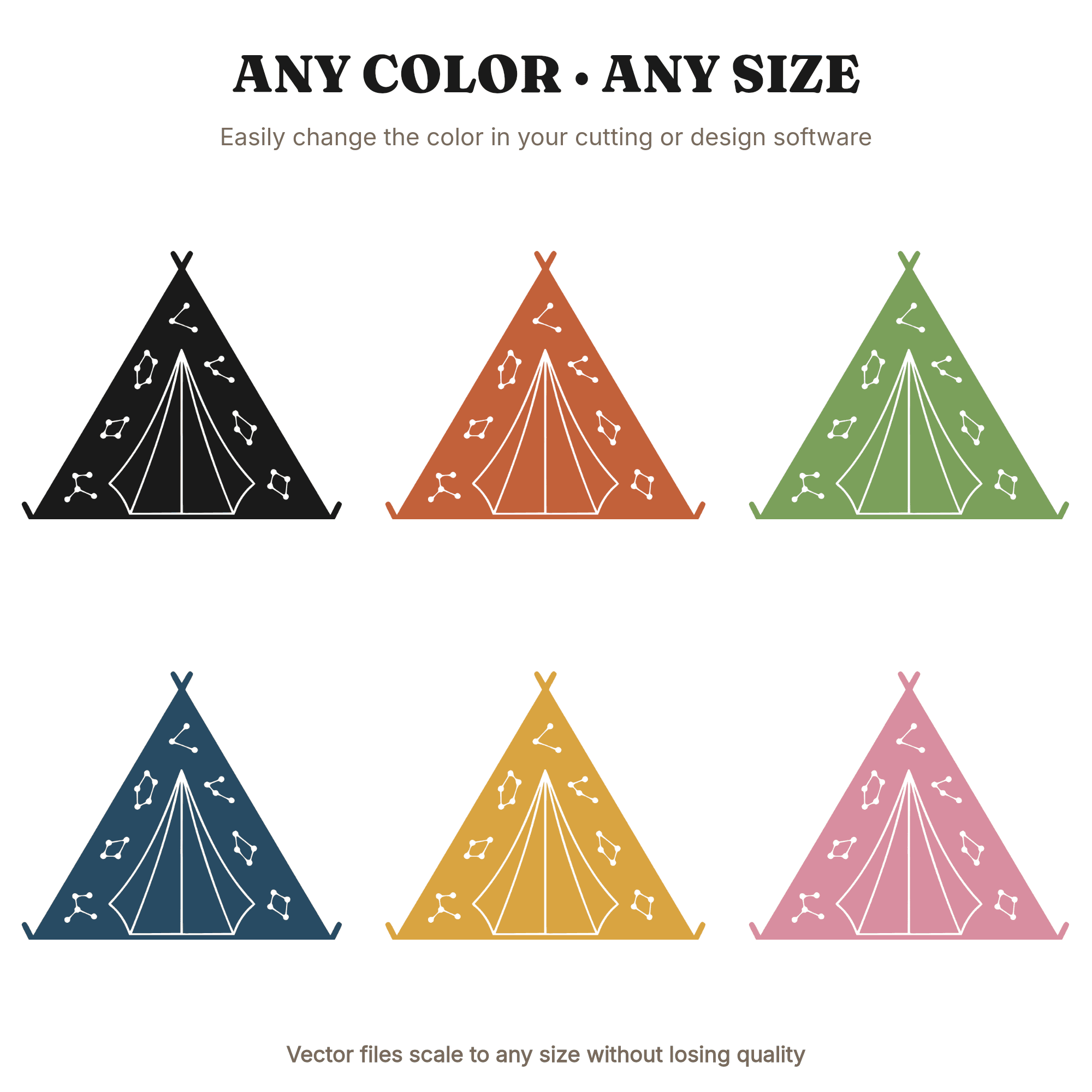 A-Frame Tent SVG PNG with Constellation Stars, Camping Nursery Decor Cut File, Boho Celestial Kids Room, view 2