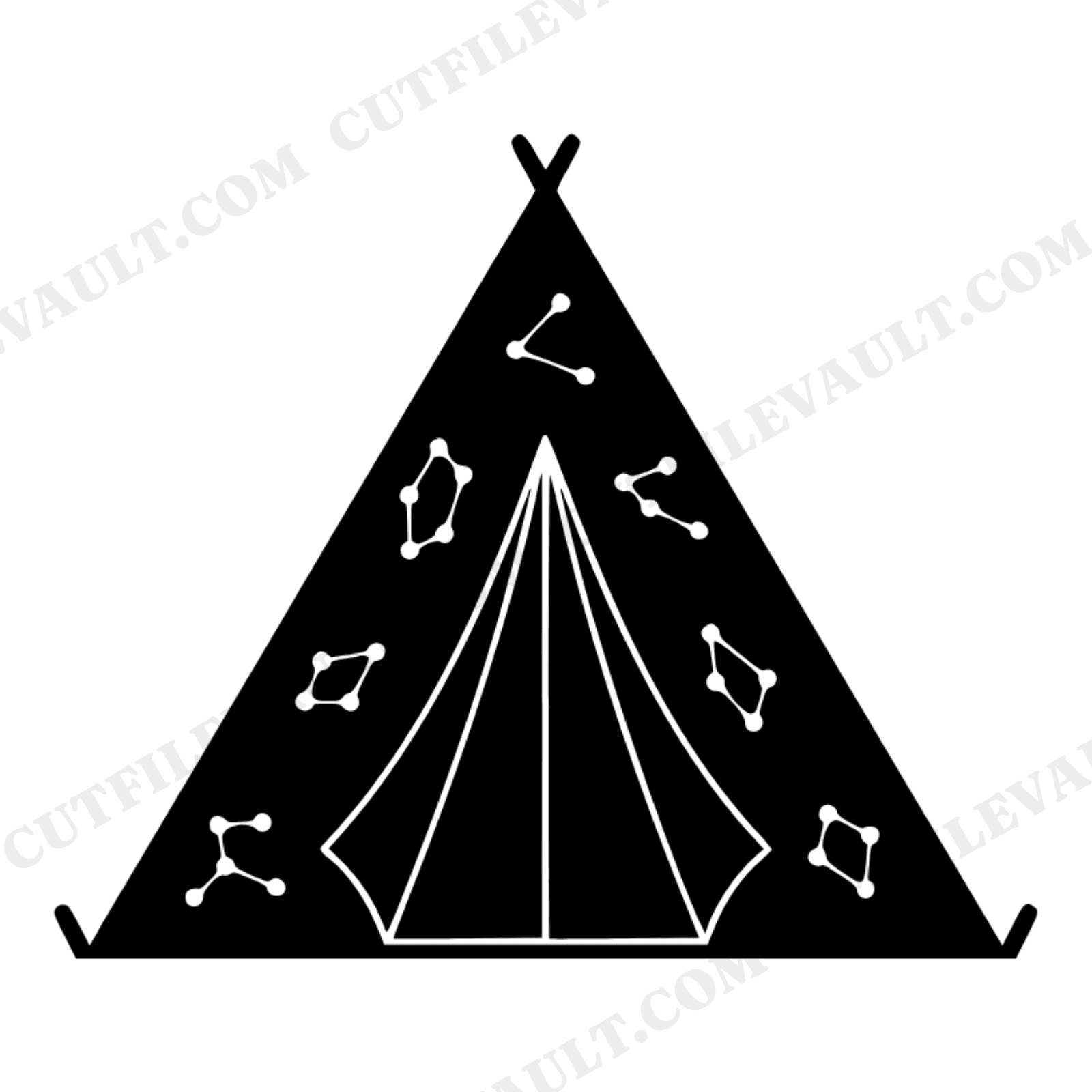 A-Frame Tent SVG PNG with Constellation Stars, Camping Nursery Decor Cut File, Boho Celestial Kids Room, view 1