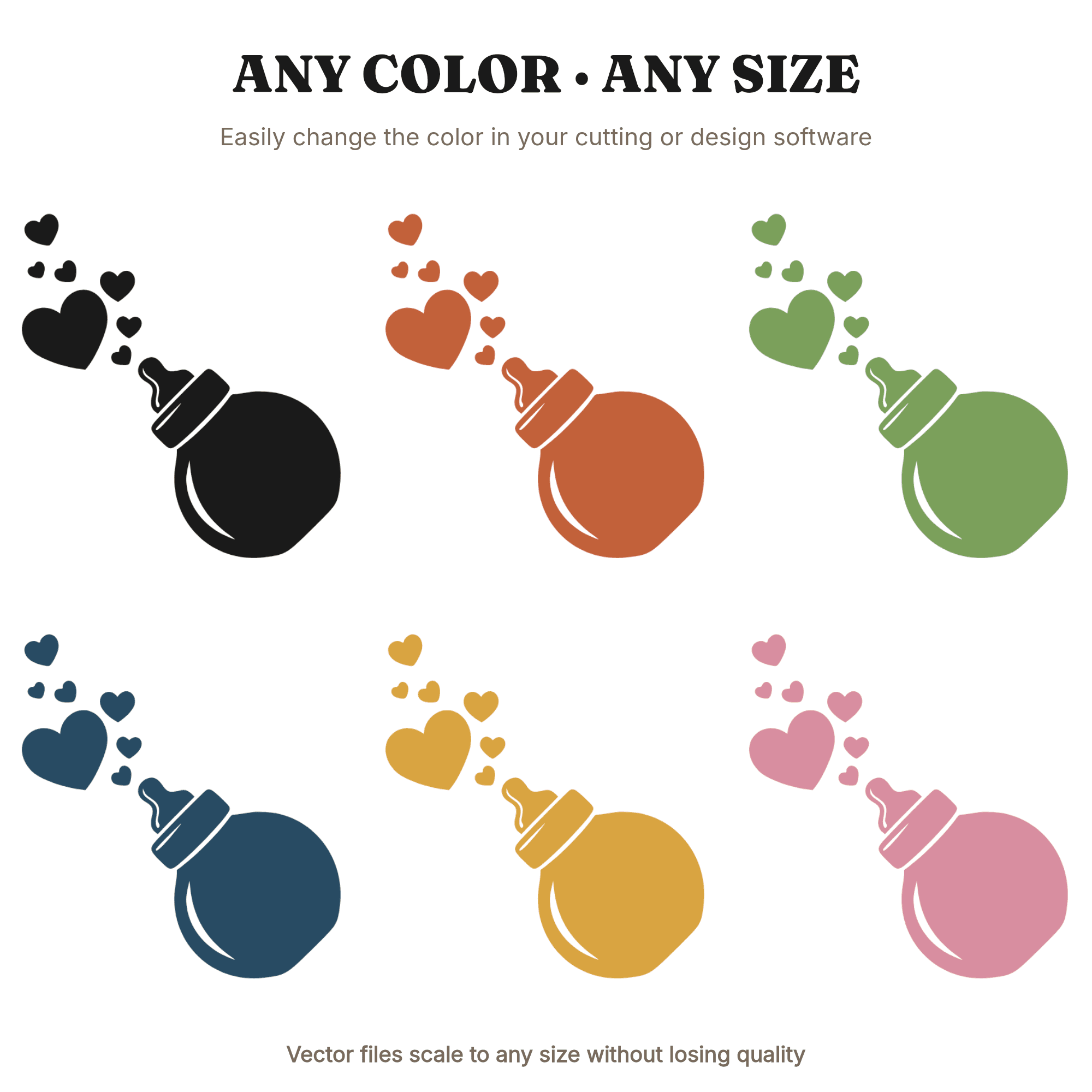 Baby Bottle Heart Bubbles SVG PNG Valentine Nursery Silhouette Vintage Botanical Cut File, view 2