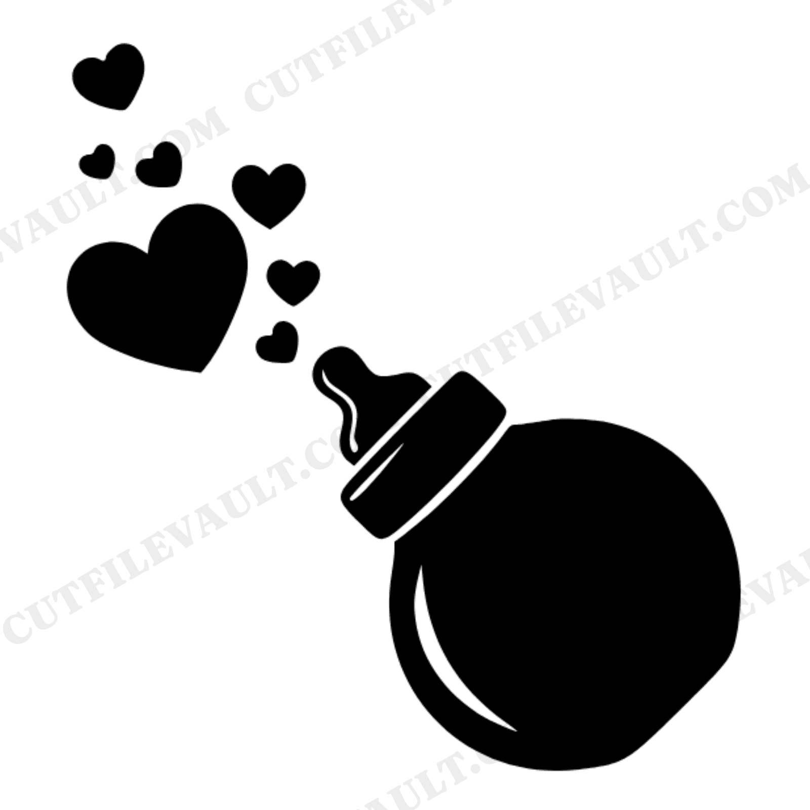 Baby Bottle Heart Bubbles SVG PNG Valentine Nursery Silhouette Vintage Botanical Cut File, view 1