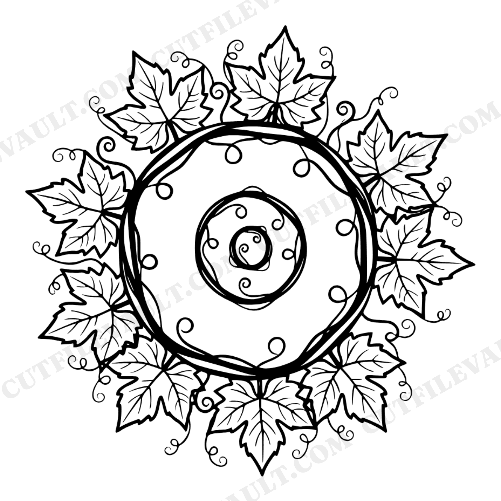 Pumpkin Vine Spiral Wreath SVG PNG, Autumn Wreath with Cascading Tendrils Cut File, Cottagecore Floral, view 1