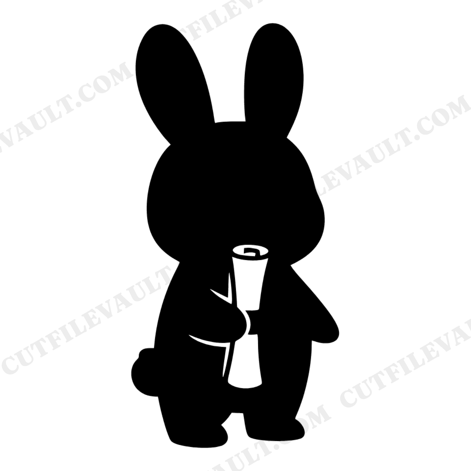 Graduation Bunny Holding Diploma SVG PNG Silhouette Cut File Kawaii Rabbit Graduate Design, view 1