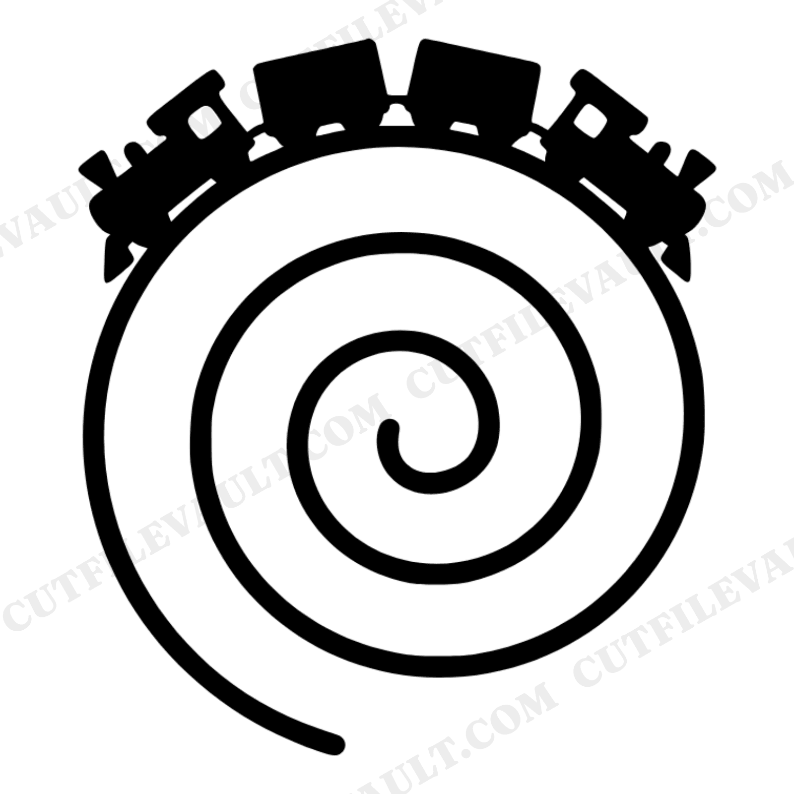 Vintage Christmas Toy Train Spiral Track SVG PNG Retro 70s Wave Overhead View Cut File, view 1